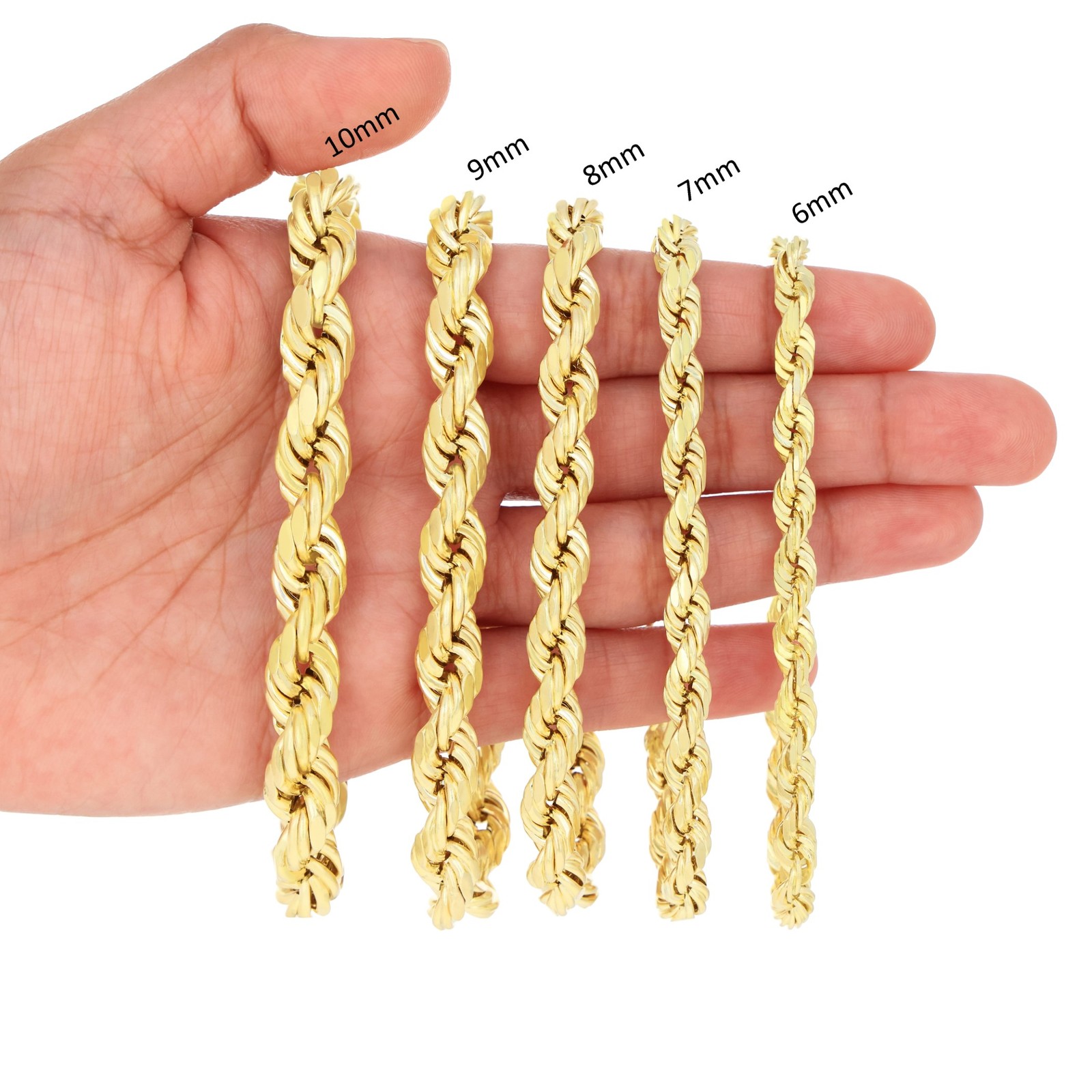 10K Yellow Gold 1.5mm-10mm Diamond Cut Rope Chain Necklace Mens Women 18″- 28″