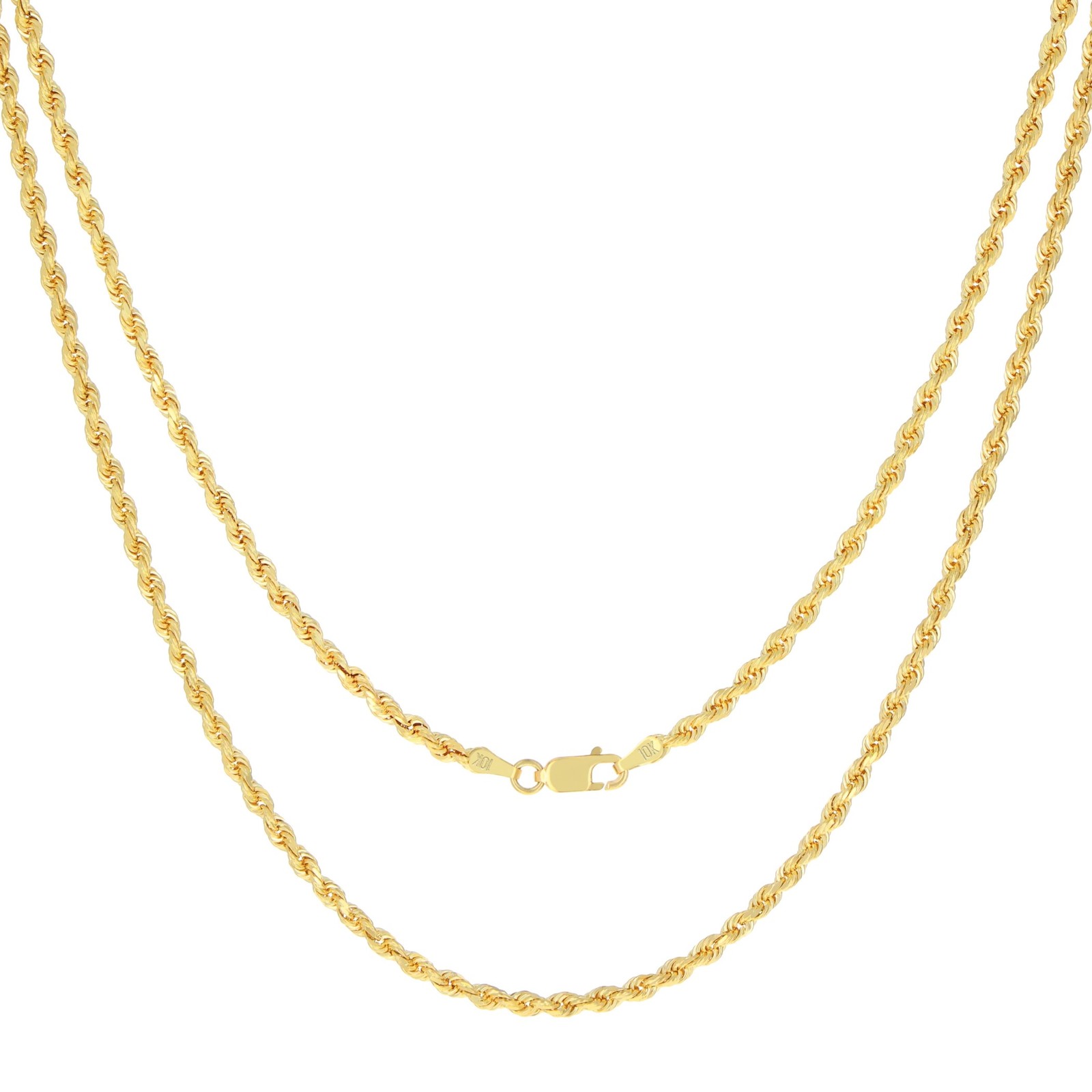 10K Yellow Gold 3mm Diamond Cut Rope Chain Pendant Necklace Mens Womens 16″- 30″