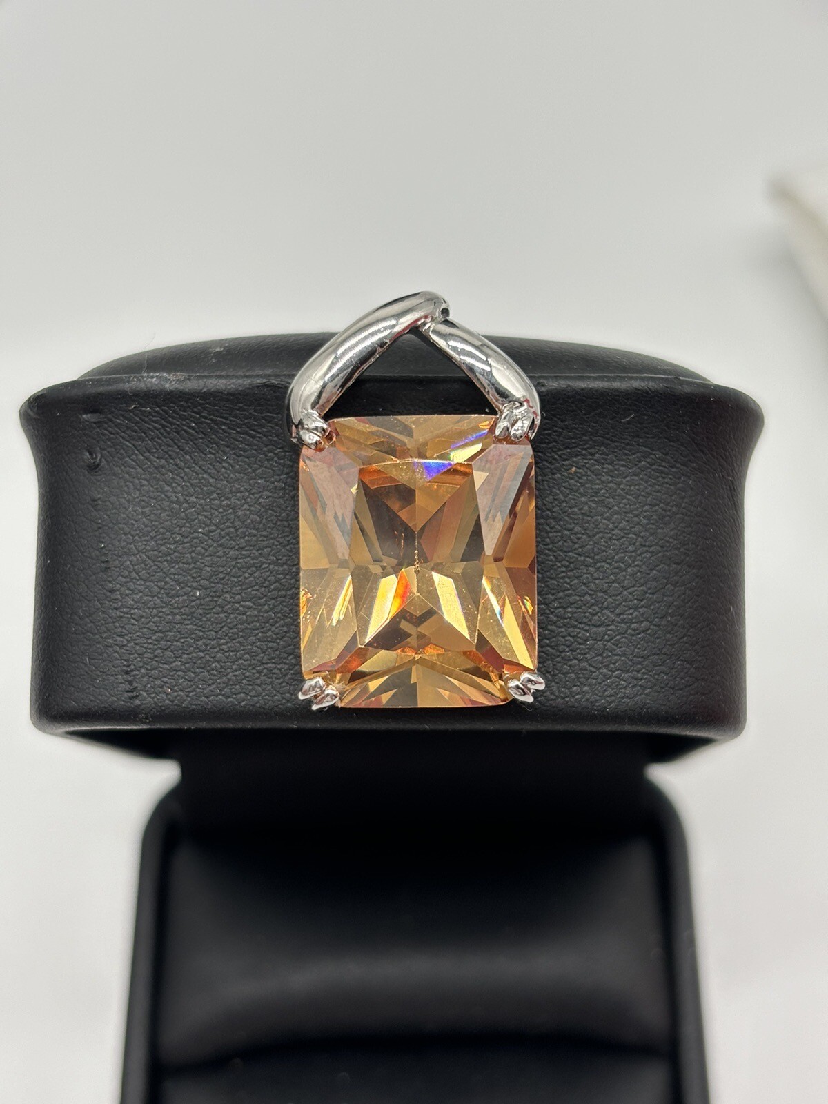 Sterling Silver Amber Glass Pendant Stunning Runway Fashion Jewelry Chunky
