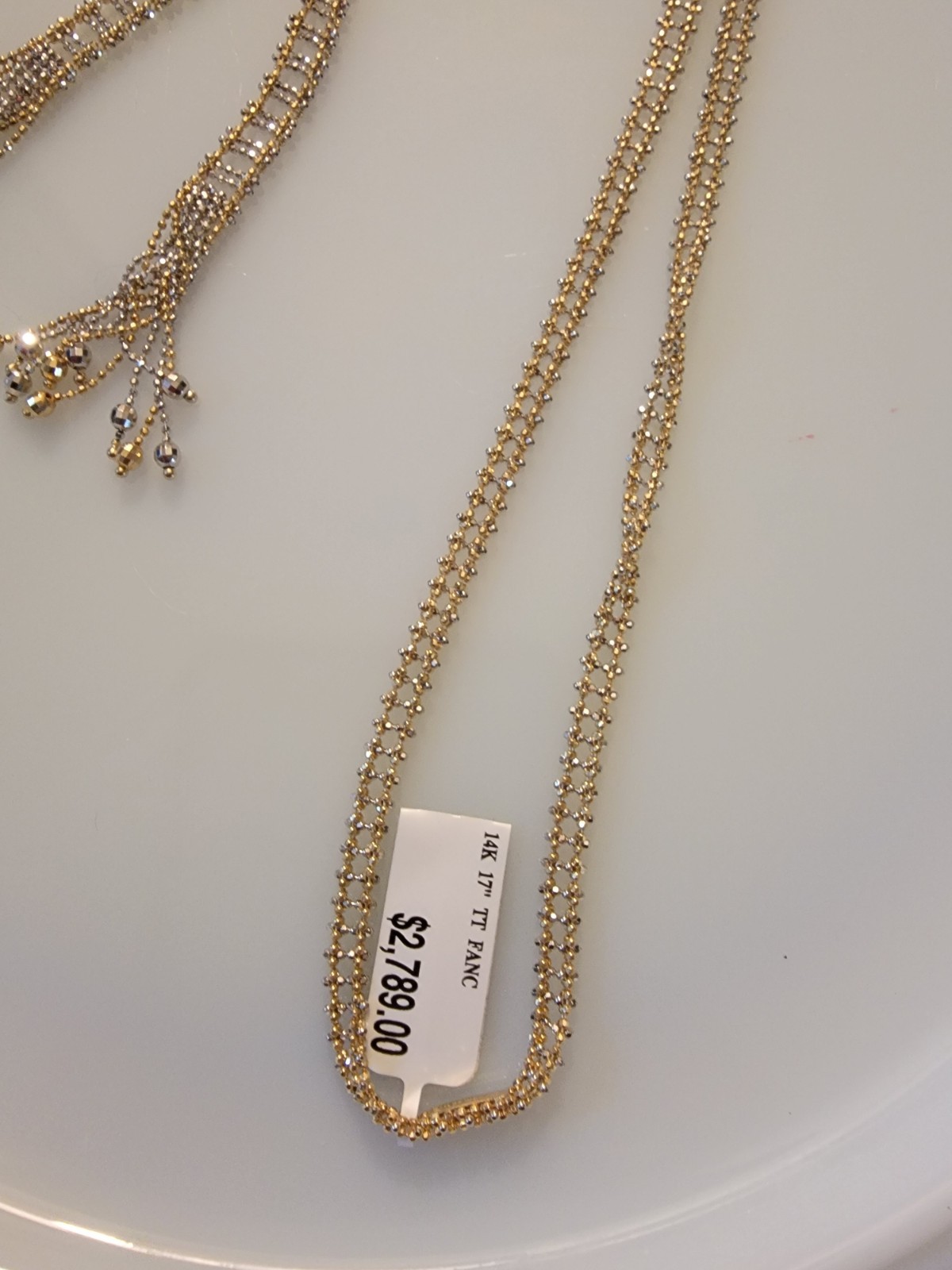 14k Yellow & White Gold Necklace, 17in, Indonesia, Tags, Half Original Cost