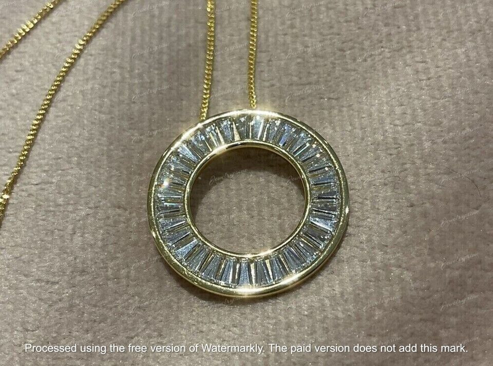 Circle Pendant 14k Yellow Gold Finish 2.30Ct Baguette Cut Lab-Created Diamond