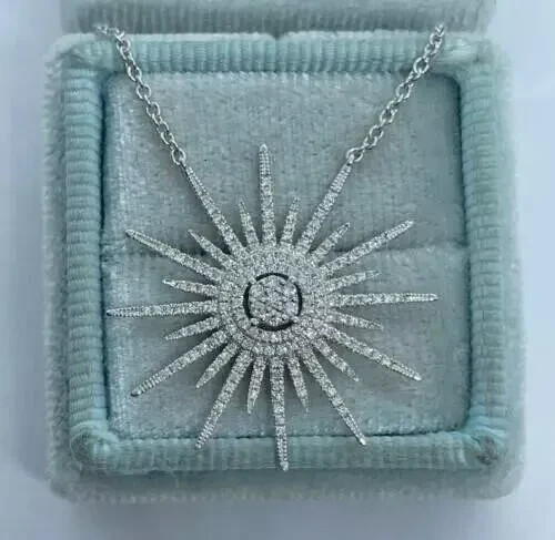 2.00Ct Round Cut VVS1 Starburst Diamond Pendant Free Chain 14K White Gold Finish