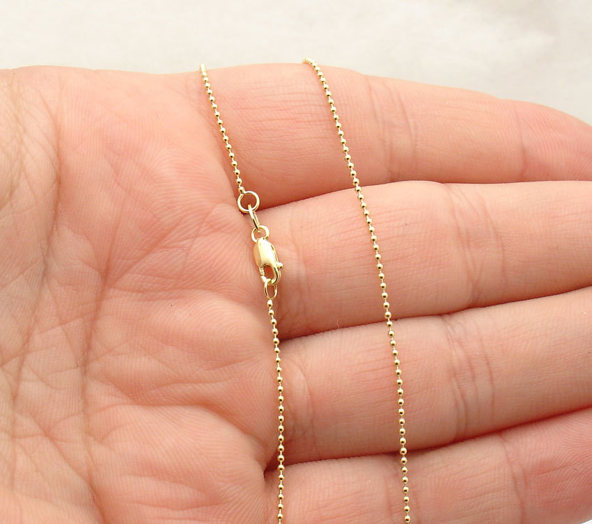 1mm All Shiny Round Bead Ball Chain Necklace REAL Solid 14K Yellow Gold