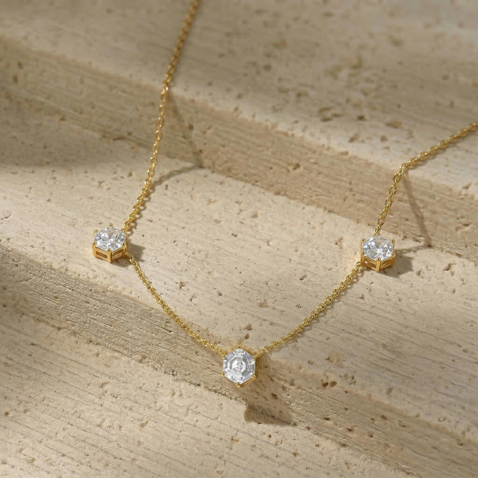 Moissanite Station Necklace, Bridal Necklace, Dainty Moissanite Necklace