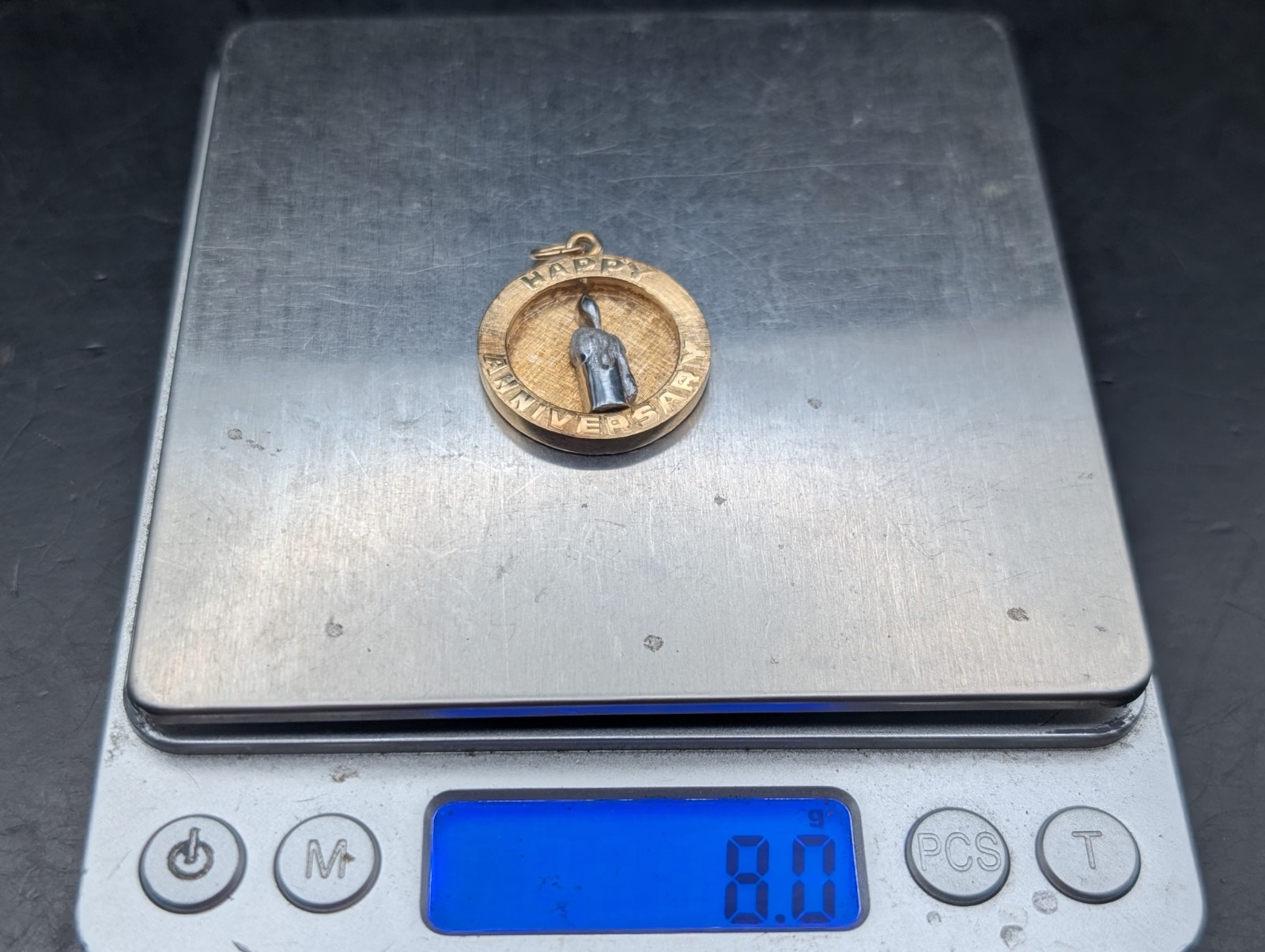 🔥 VINTAGE 14K WHITE & YELLOW GOLD “HAPPY ANNIVERSARY” PENDANT 8 GRAMS