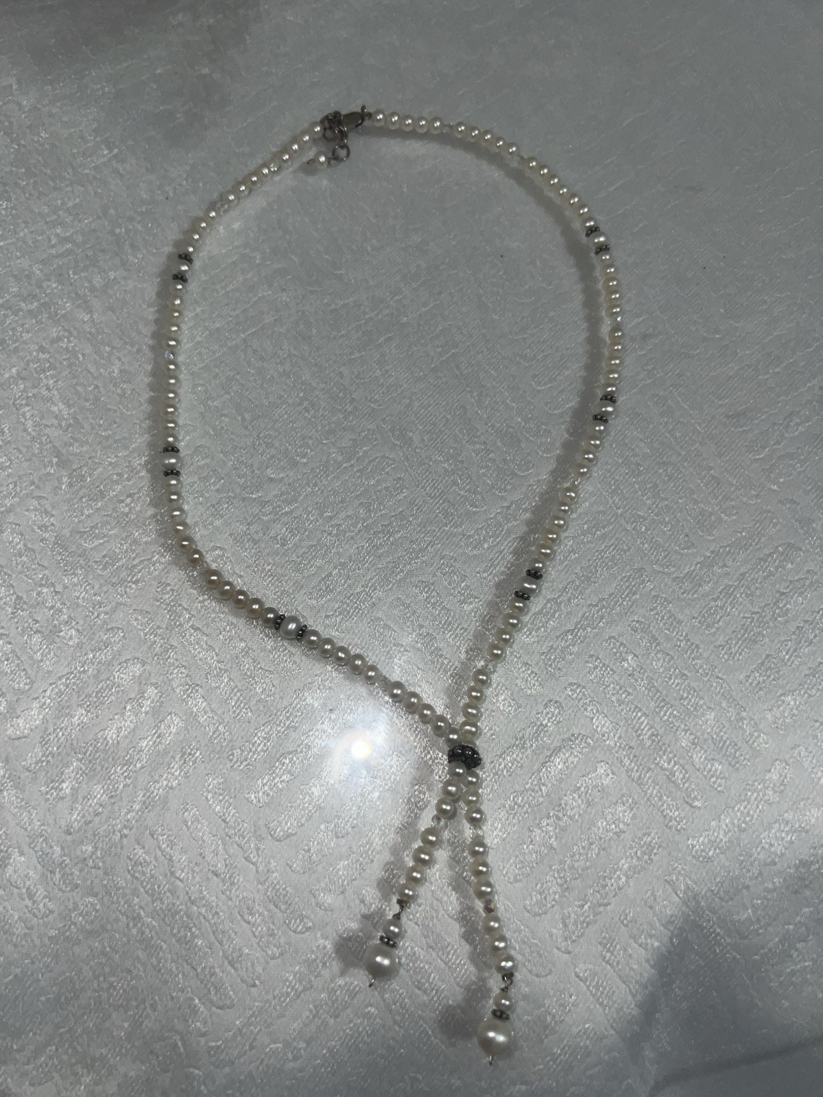 Pearl Y Drop Lariat Necklace 925 Sterling Silver