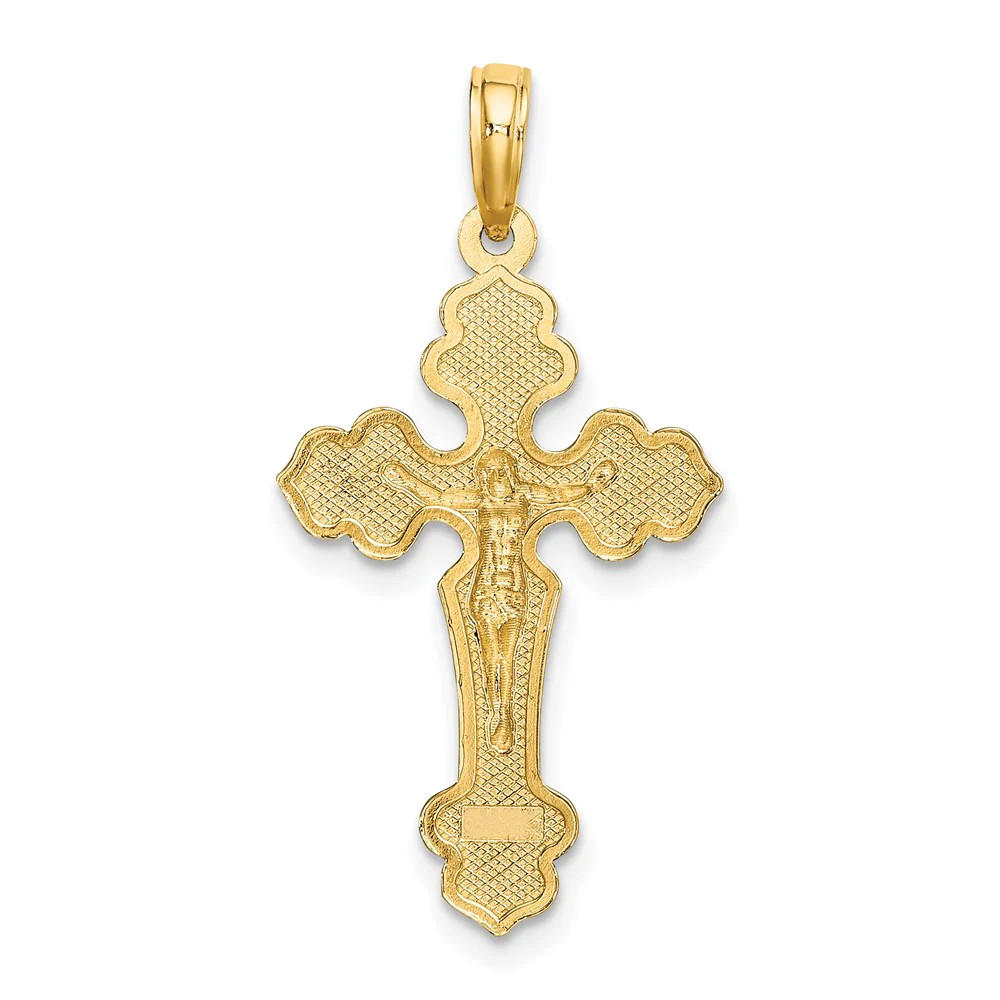 10K / 14K Yellow Gold Diamond-Cut Crucifix W /Fancy Tips Charm