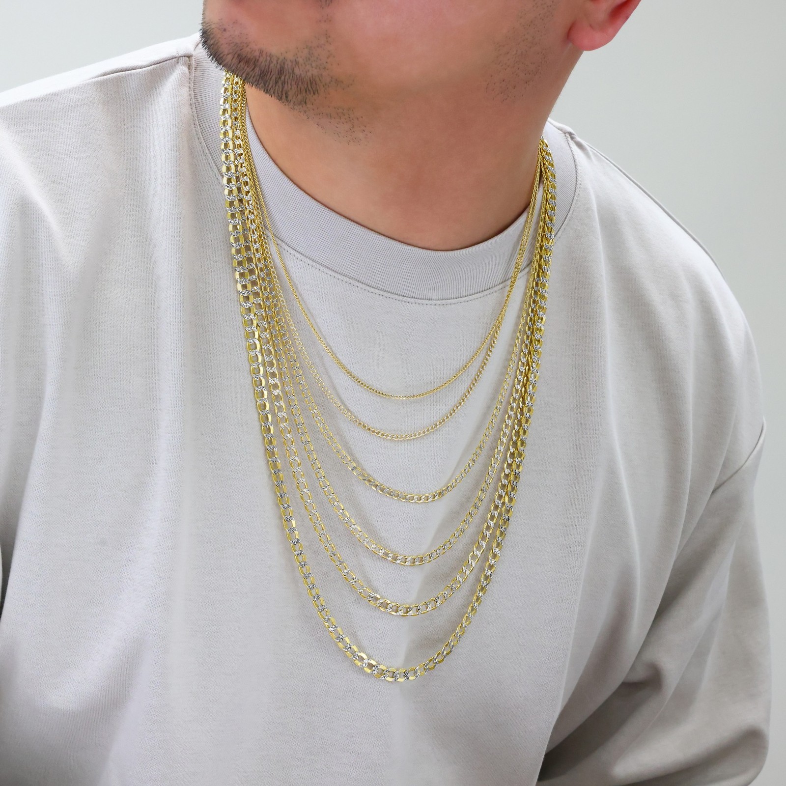 10K Yellow Gold 2mm-7.5mm Diamond Cut White Pave Cuban Chain Necklace 16″- 30″