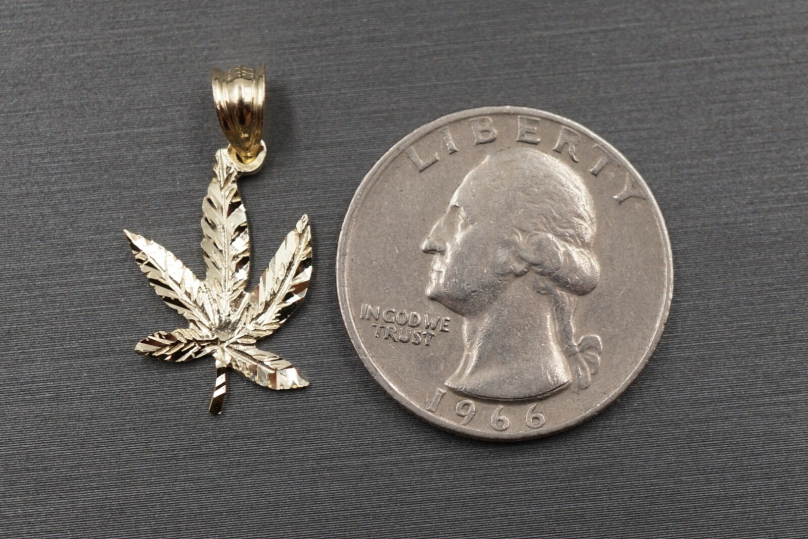 10K Solid Yellow Gold 1″ Diamond Cut Marijuana Cannabis Leaf Charm Pendant.