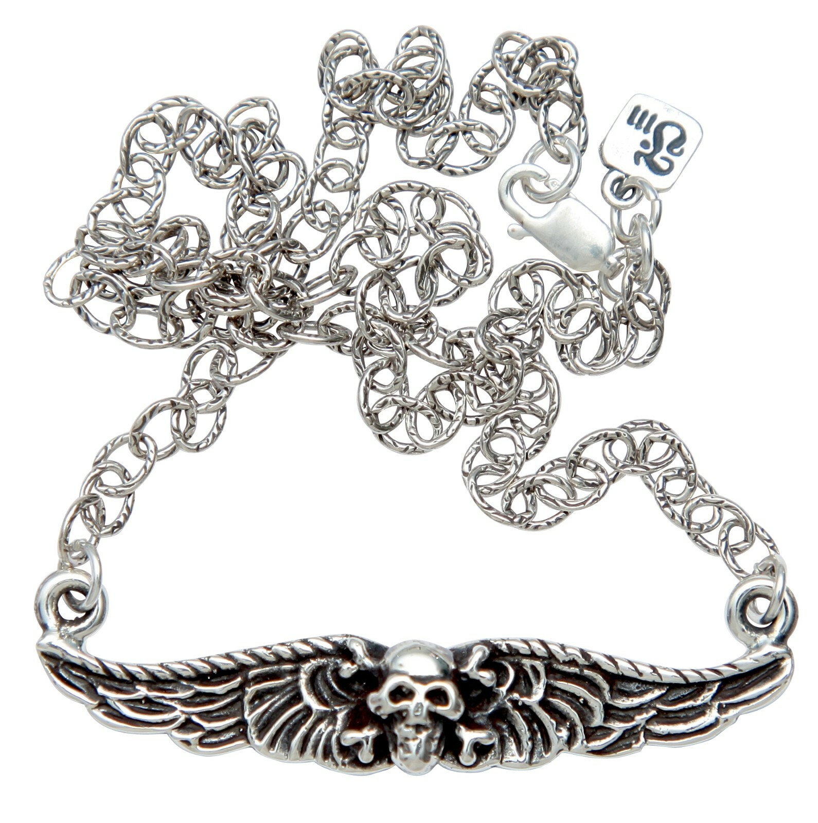 Femme Metale Petite Winged Skull Handcrafted 925 Fine Sterling Silver Necklace