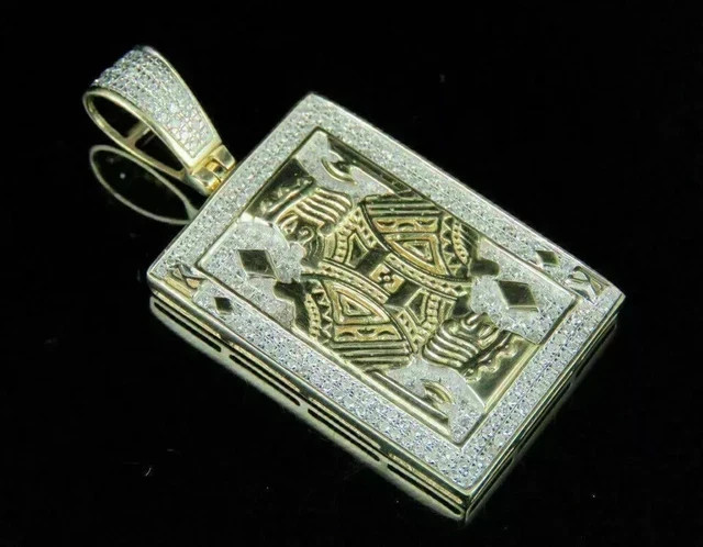 2.30Ct Round Real Moissanite King Card Poker Pendant Men 14K Yellow Gold Plated