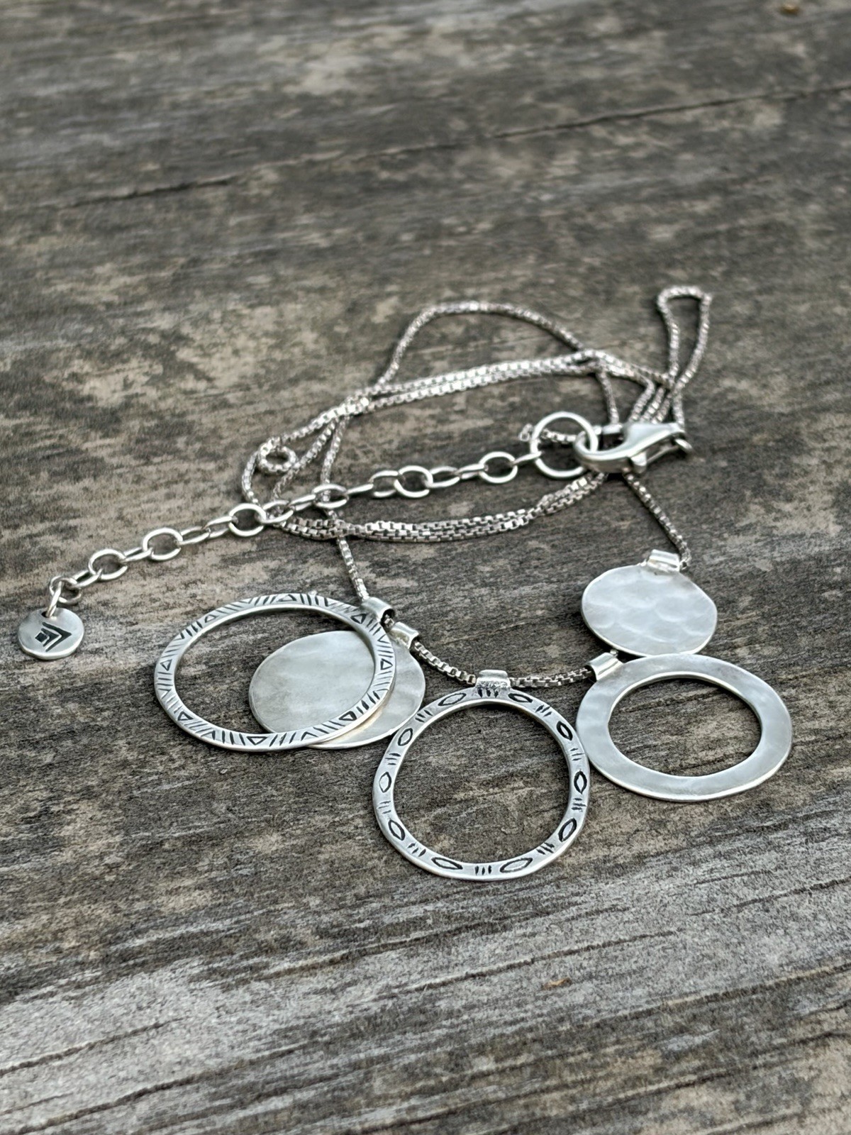 Fine Silver 925 Modern Circle Pendant Necklace Box Chain Lobster Closure