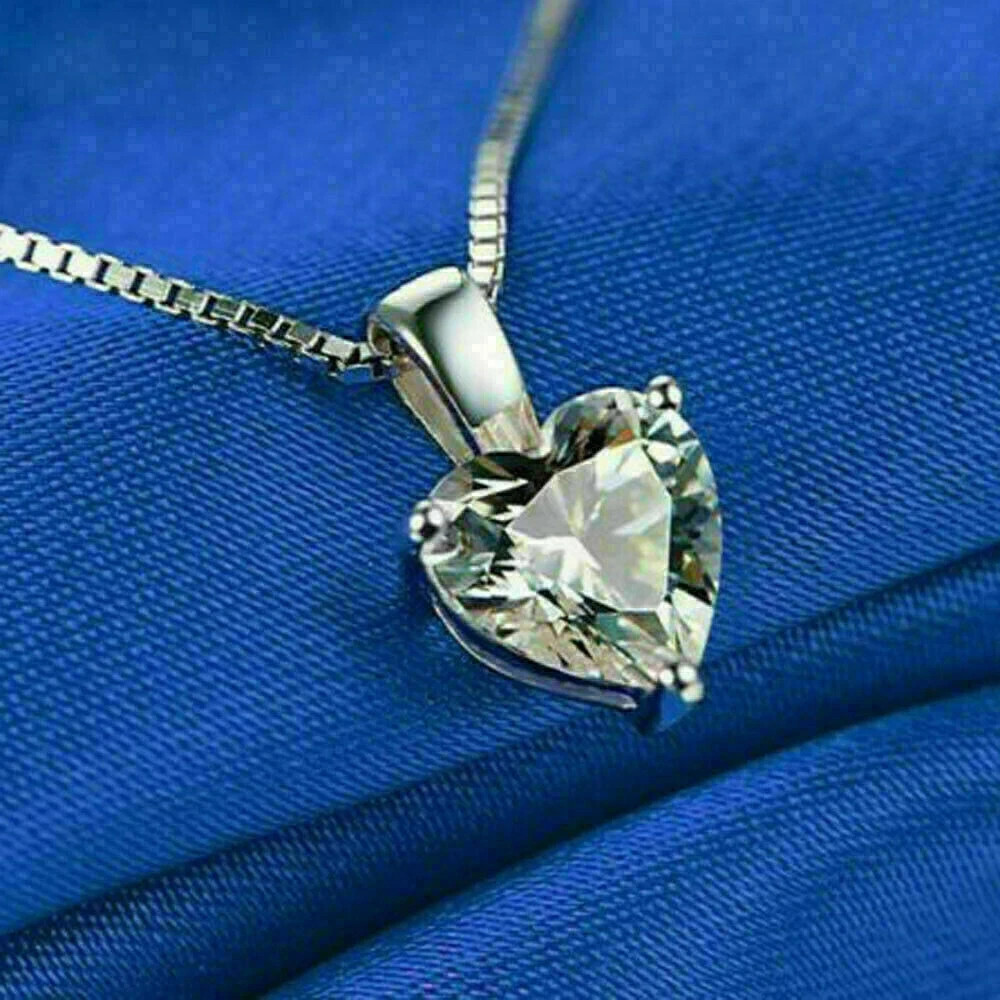 3Ct Heart Cut VVS1/D Diamond Solitaire Pendant 14K White Gold Finish Free Chain