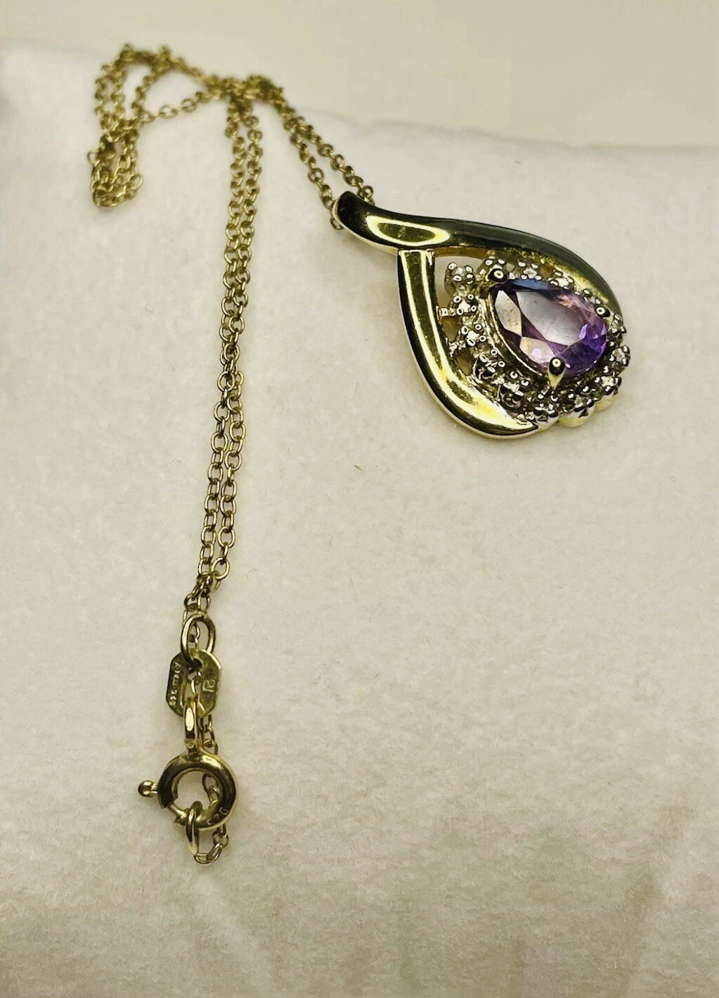 Amethyst & Diamond Pendant Necklace 0.75ct in Gold Plated 925 Sterling Silver