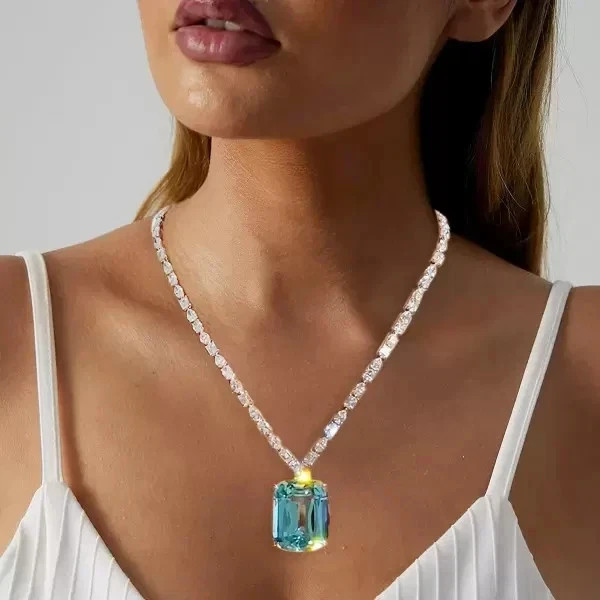 18 Ct Multi-Cut Moissanite Diamond Necklace 14k White Gold Plated