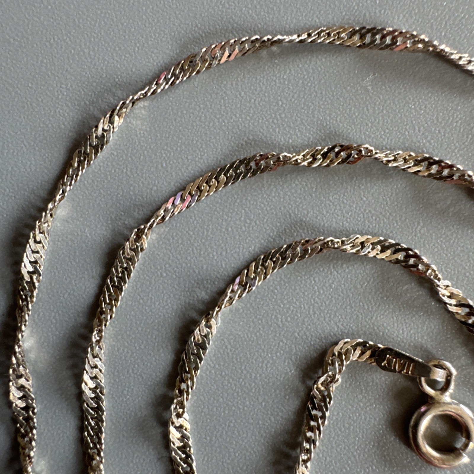 ITALY Sterling Silver 925 Twisted Curb Singapore Chain Necklace – 2mm Wide – 18”