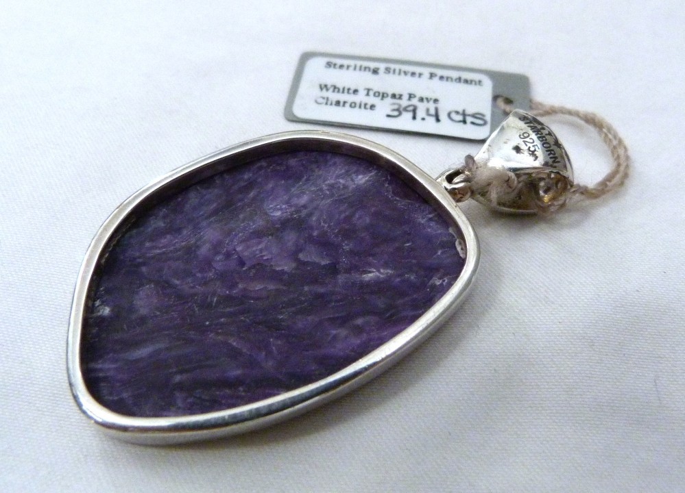 2 1/4″ STARBORN STERLING SILVER PURPLE CHAROITE WHITE TOPAZ PENDANT NEW W/TAGS