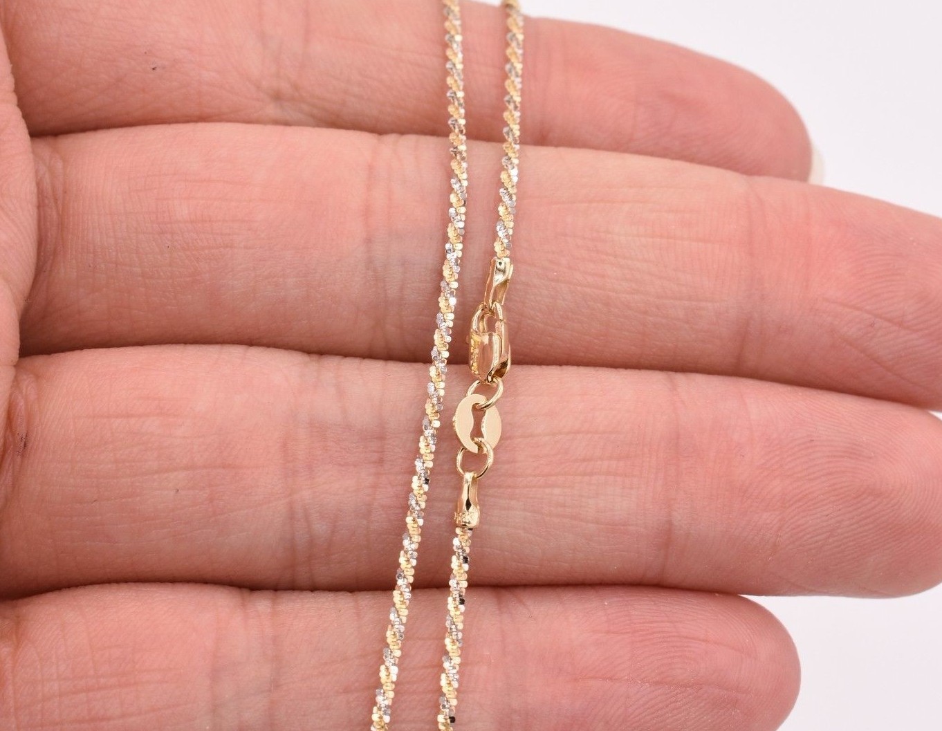 1.50mm Rock Sparkle Twisted Chain Necklace Real Solid 14K Yellow White Gold