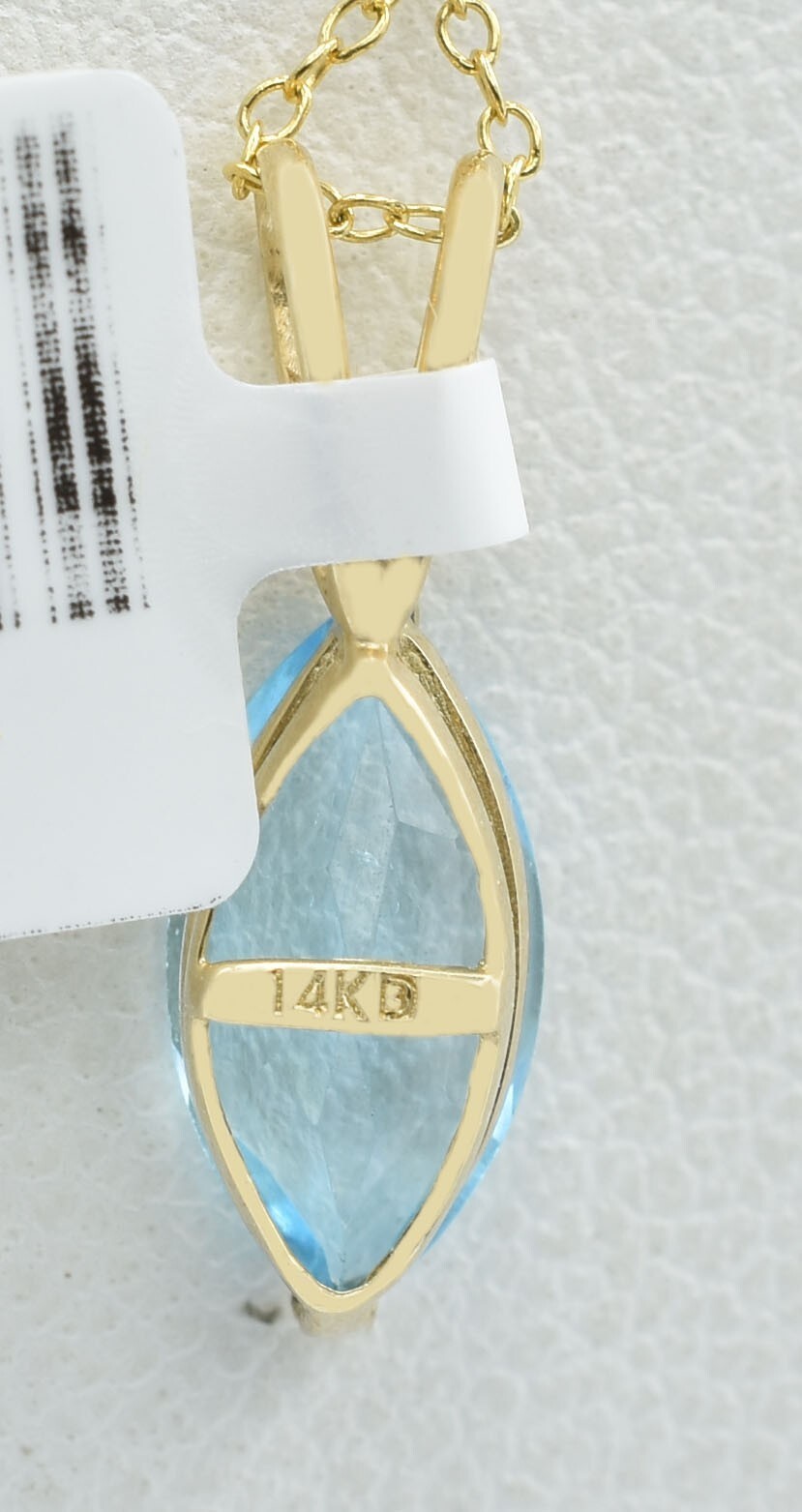 GENUINE 1.20 Cts BLUE TOPAZ PENDANT 14K YELLOW GOLD – Free Certificate Appraisal