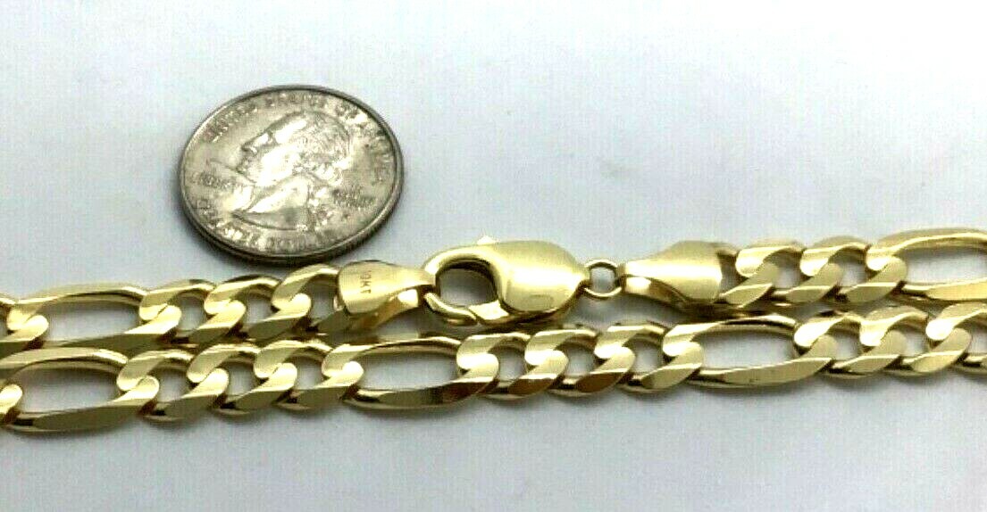 10k Solid Gold 9mm Figaro Link Chain Necklace Men’s Women’s 20” – 30”