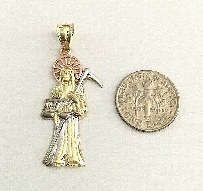10K SOLID 3 TONE GRIM REAPER PENDANT – 41mm / 1.6 inches GOLD SANTA MUERTE- GP20