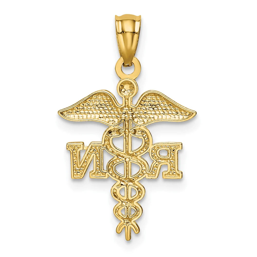 10K / 14K Yellow Gold Diamond-Cut Polished RN Nurse Pendant