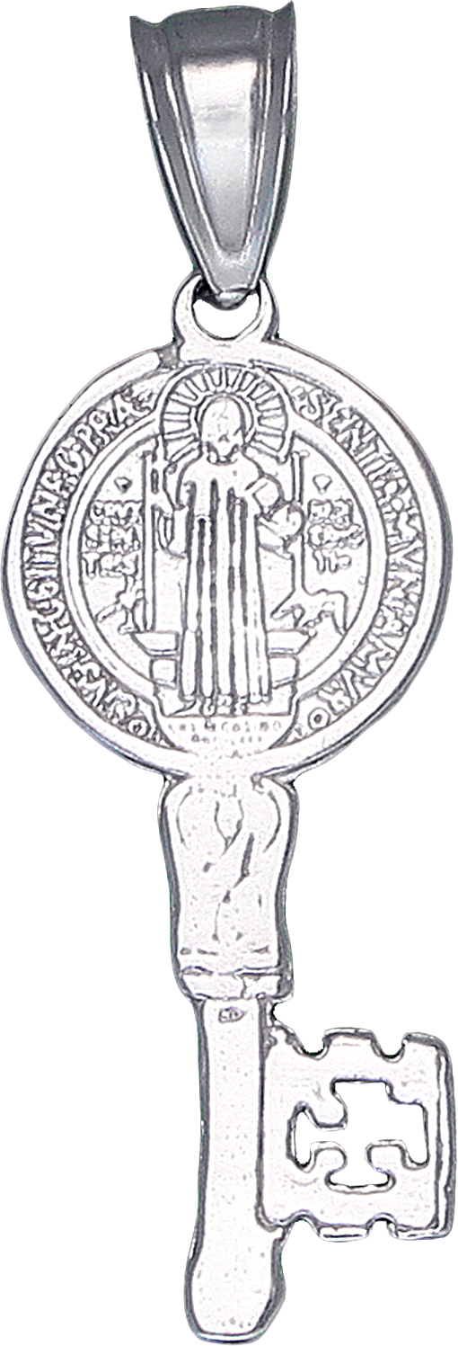 Sterling Silver Saint Benedict Key Medal Reversible Charm Pendant Necklace