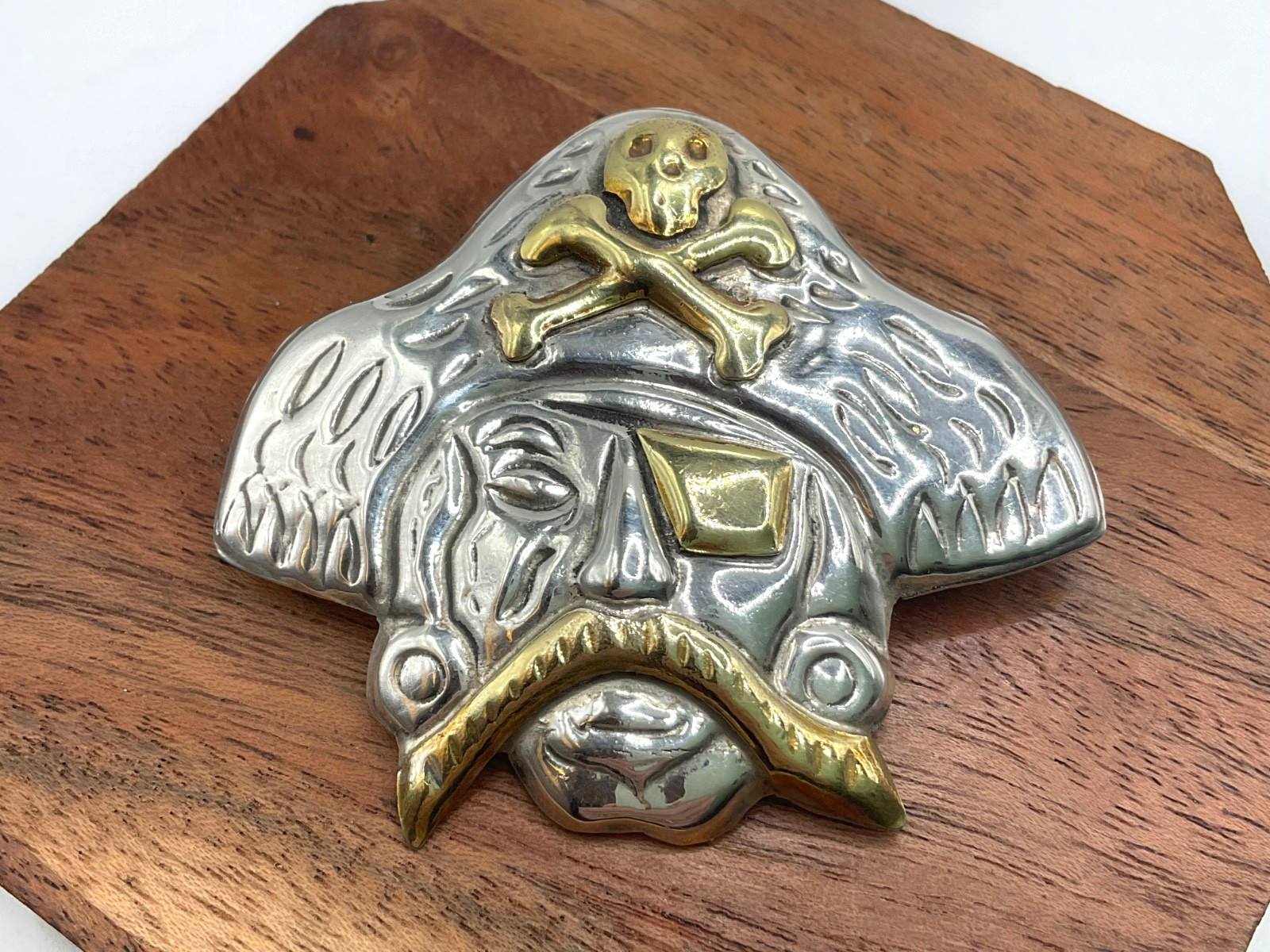 Full Circle Large Sterling Brass PIRATE brooch Pendant 2.5”