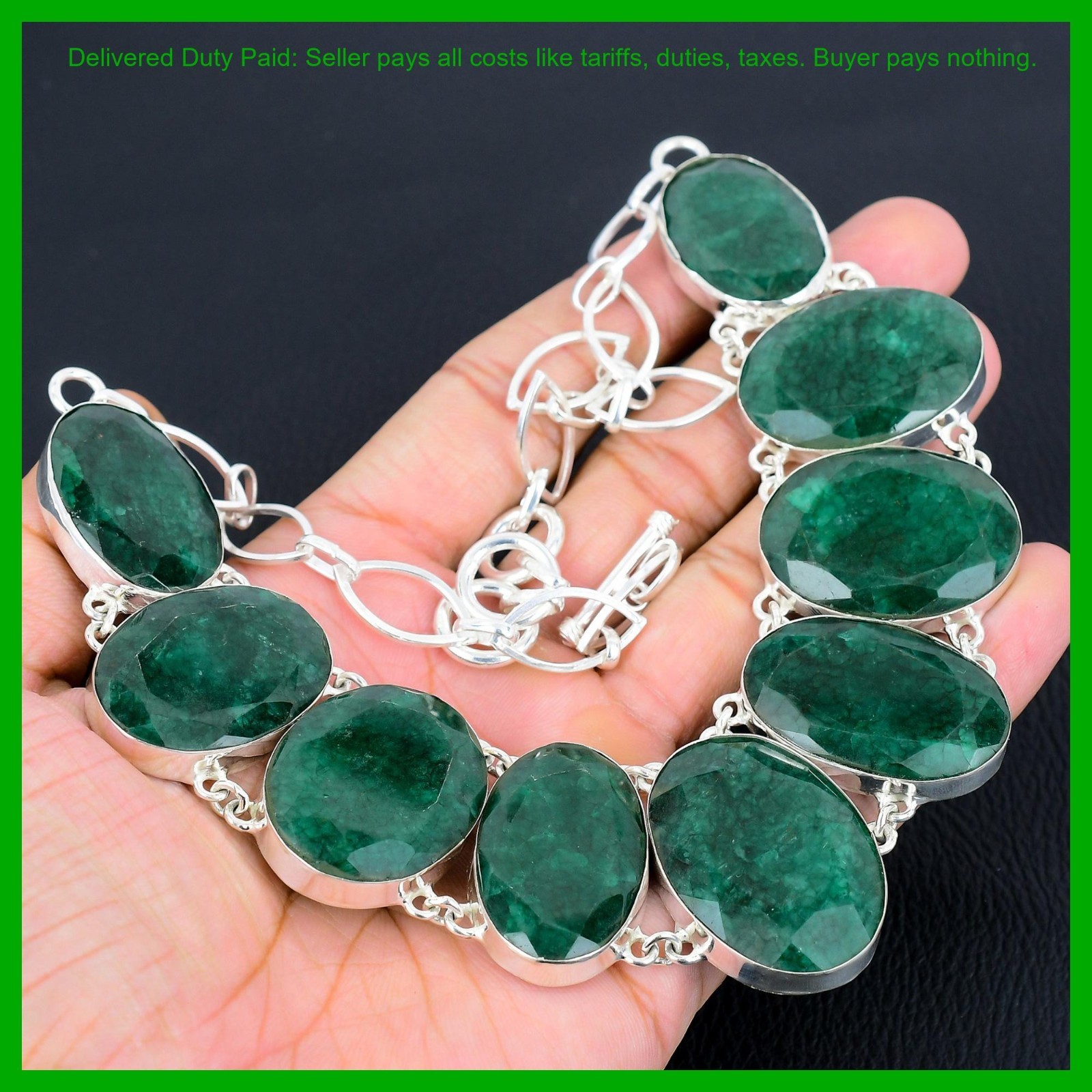 Zambian Emrald Stone 925 Silver Sisters Gift Elegant Chain Engagement Necklace