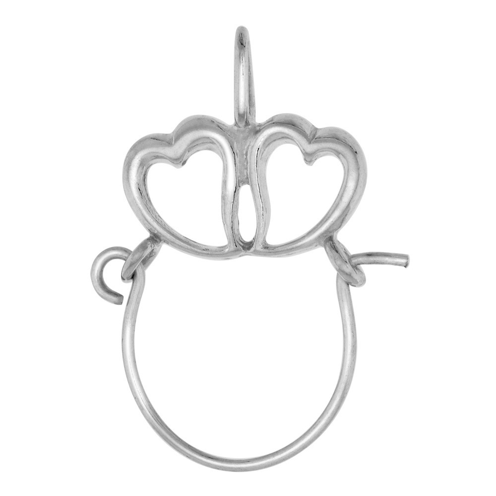 925 Sterling Silver Two Heart Holder Pendant for Necklace 7/8 Inch (22mm) Tall
