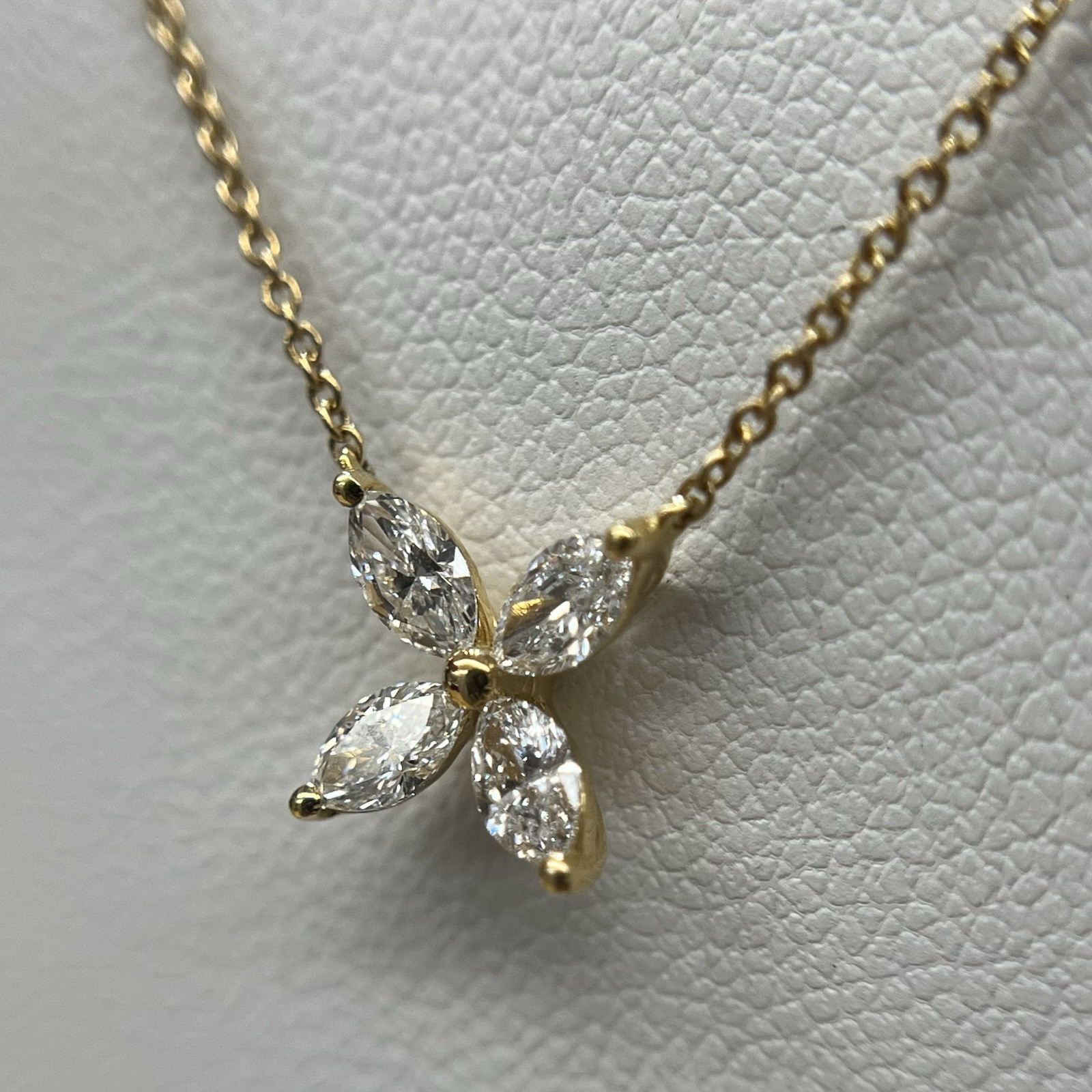 Dainty 0.47cts Marquise Real Diamonds Flower Pendant 18K Yellow Gold Necklace