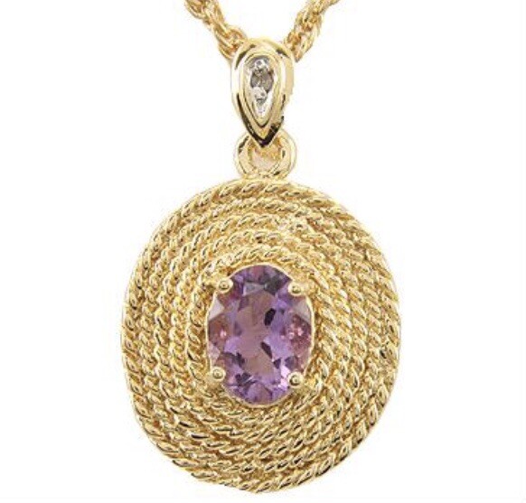 Womens 18K Yellow Gold Finish 18 Inch Amethyst Designer Necklace