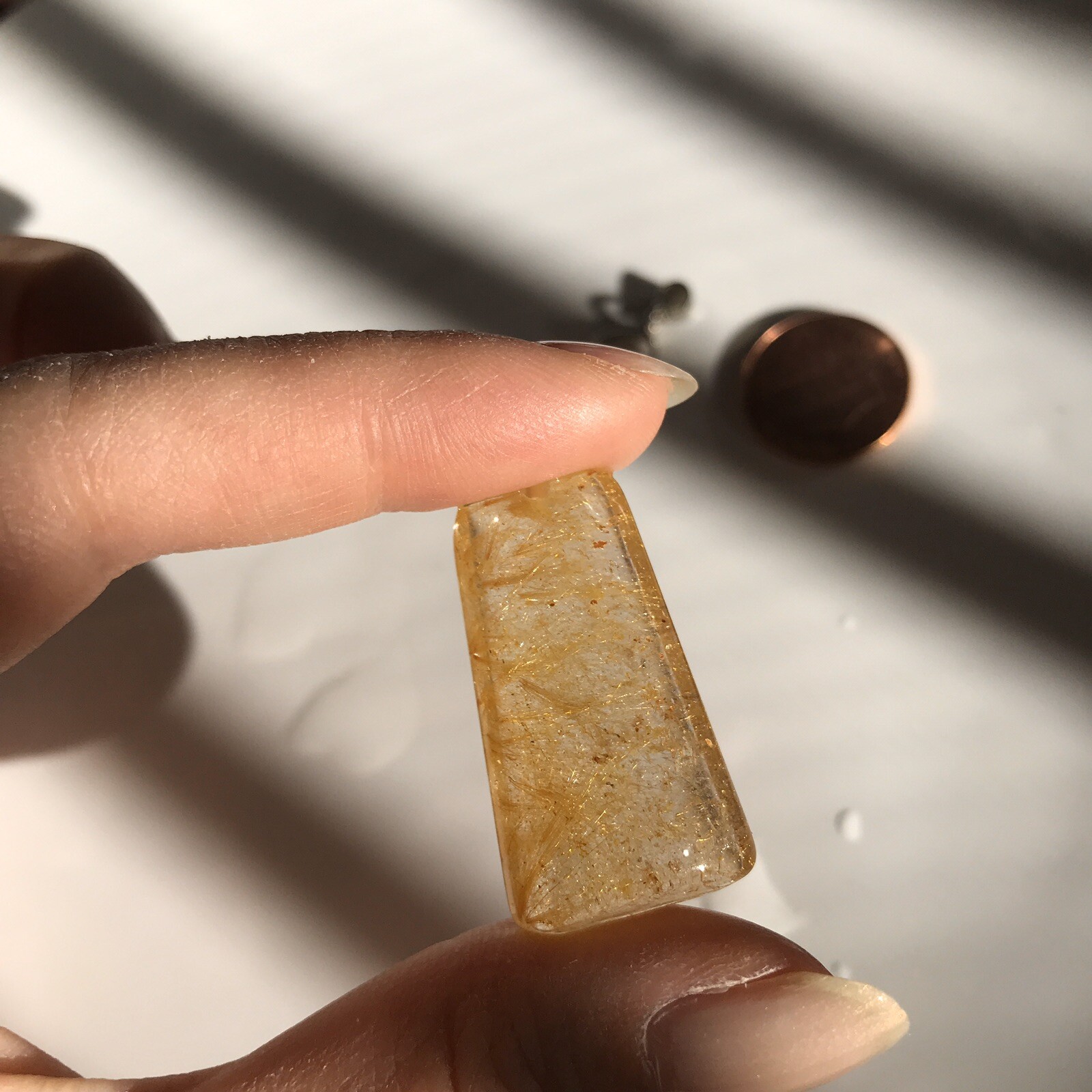 US SELLER Natural cushion Golden Rutilated Quartz Pendant Brazil Crystal 14
