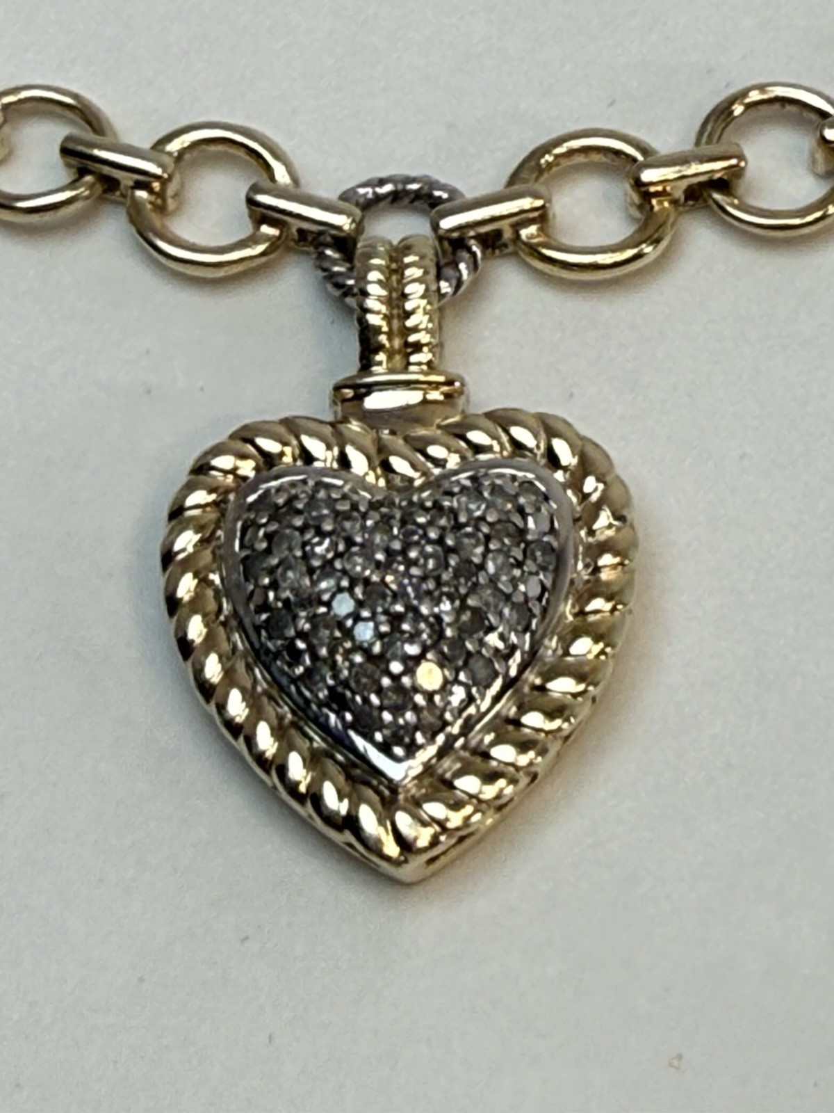 Heng Ngai 925 Sterling Silver Vermeil Pendant Necklace Pave Diamond Heart 16.75”
