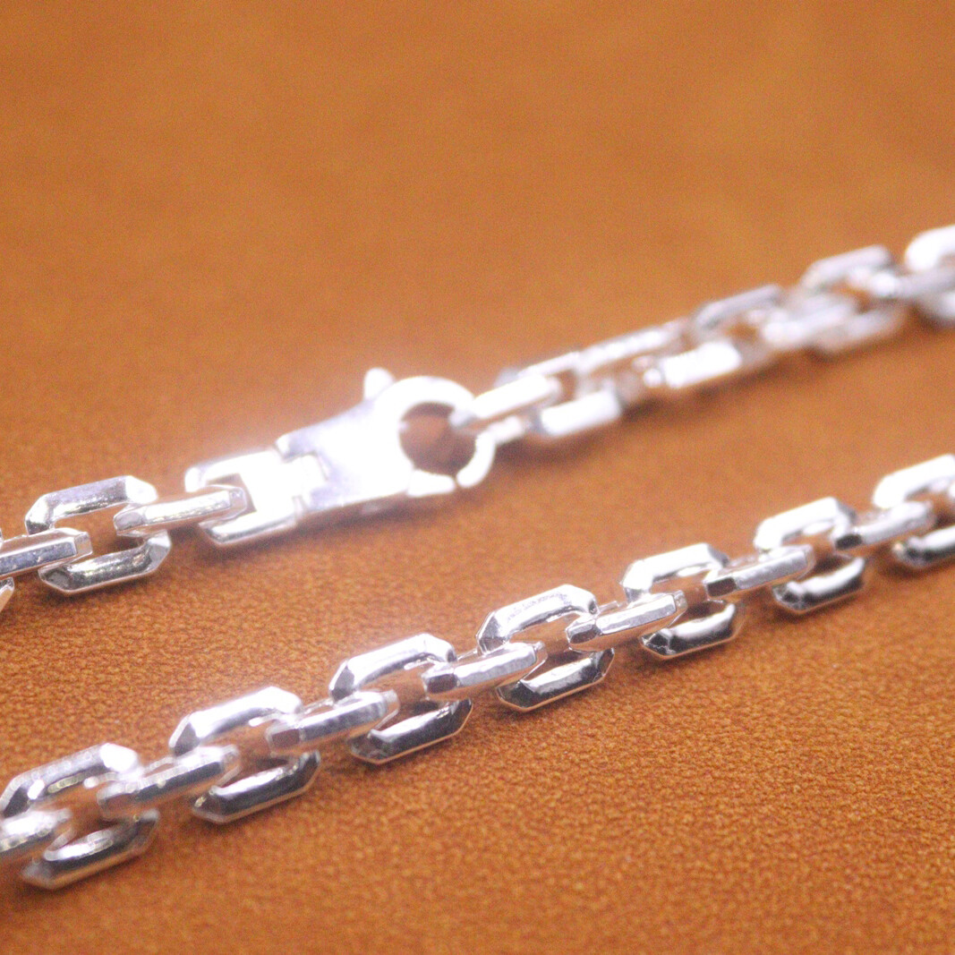 Real S925 Sterling Silver Chain Men 6mm Square Cable Link Necklace 22inch L
