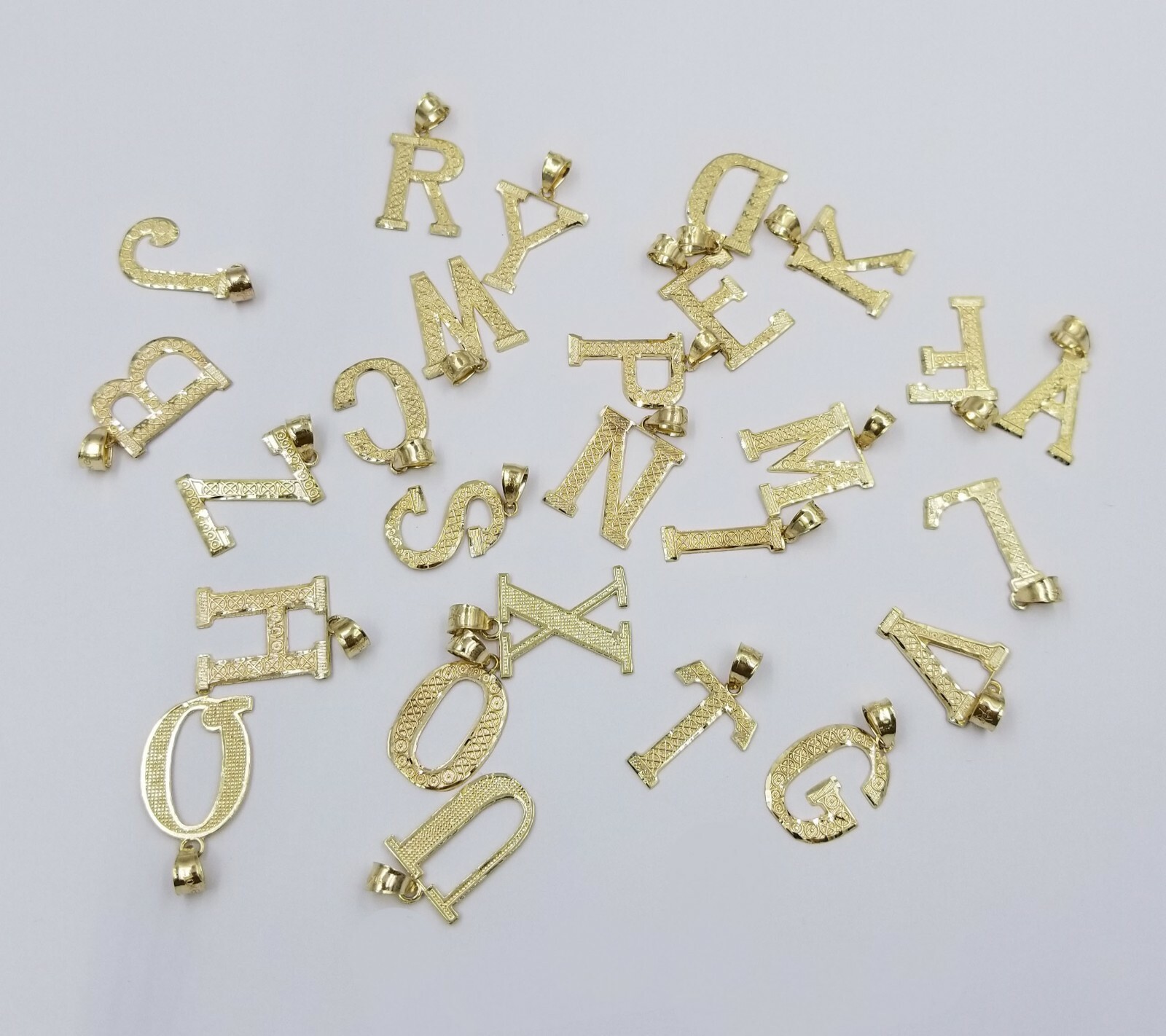 Real 10k Yellow Gold A-Z Initials Alphabet Charm Pendent Diamond Cut Men Women