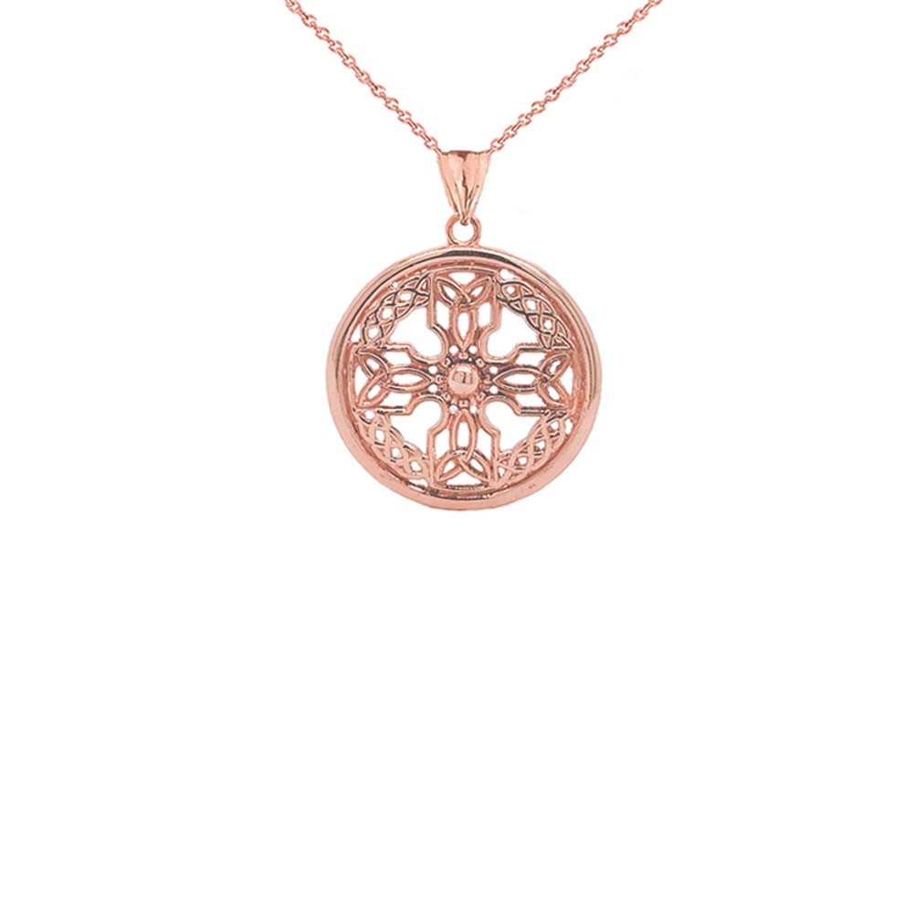Solid Gold Celtic Knot Cross Shield Pendant Necklace(SM)(Yellow/Rose/White Gold)