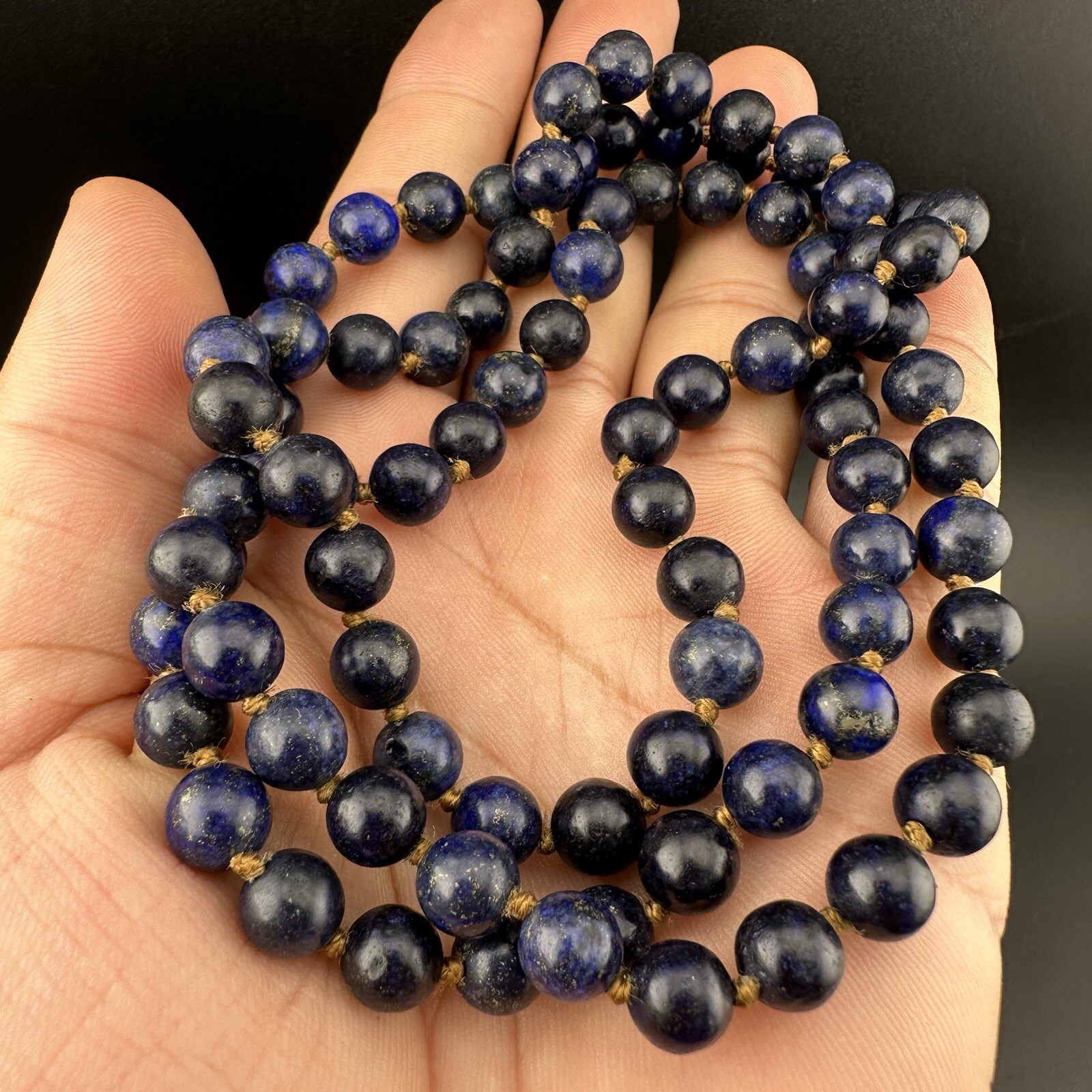 Antique Natural Lapis Lazuli Stone Beaded Necklace Rare