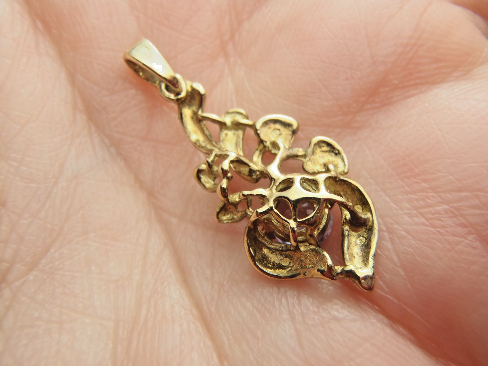 Solid 14k Yellow Gold Tanzanite Pendant 1.4 Grams 26mm x 11mm