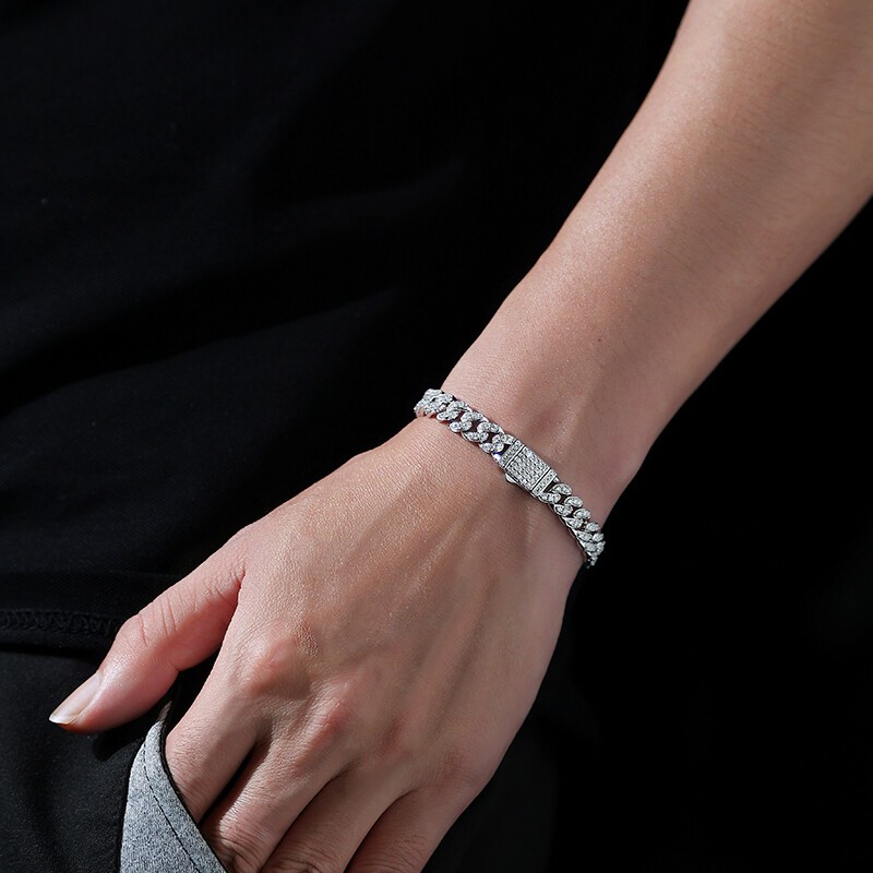 8MM MOISSANITE Miami Cuban Link Chain Bracelet Necklace 925 Sterling Silver GRA