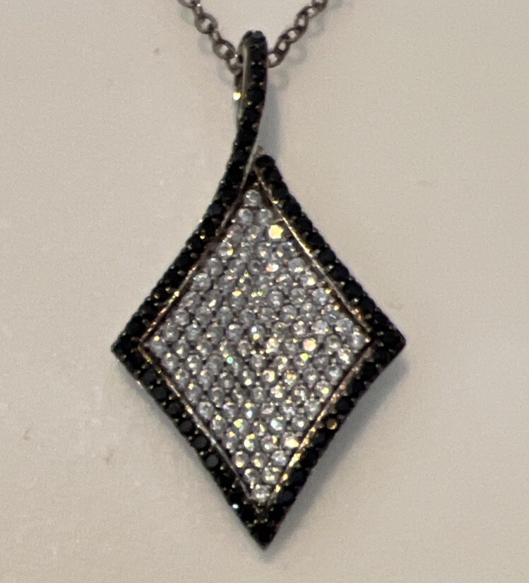 CT Italy Sterling Silver Pave Black & Clear CZ 925 Pendant 18” Necklace Gift