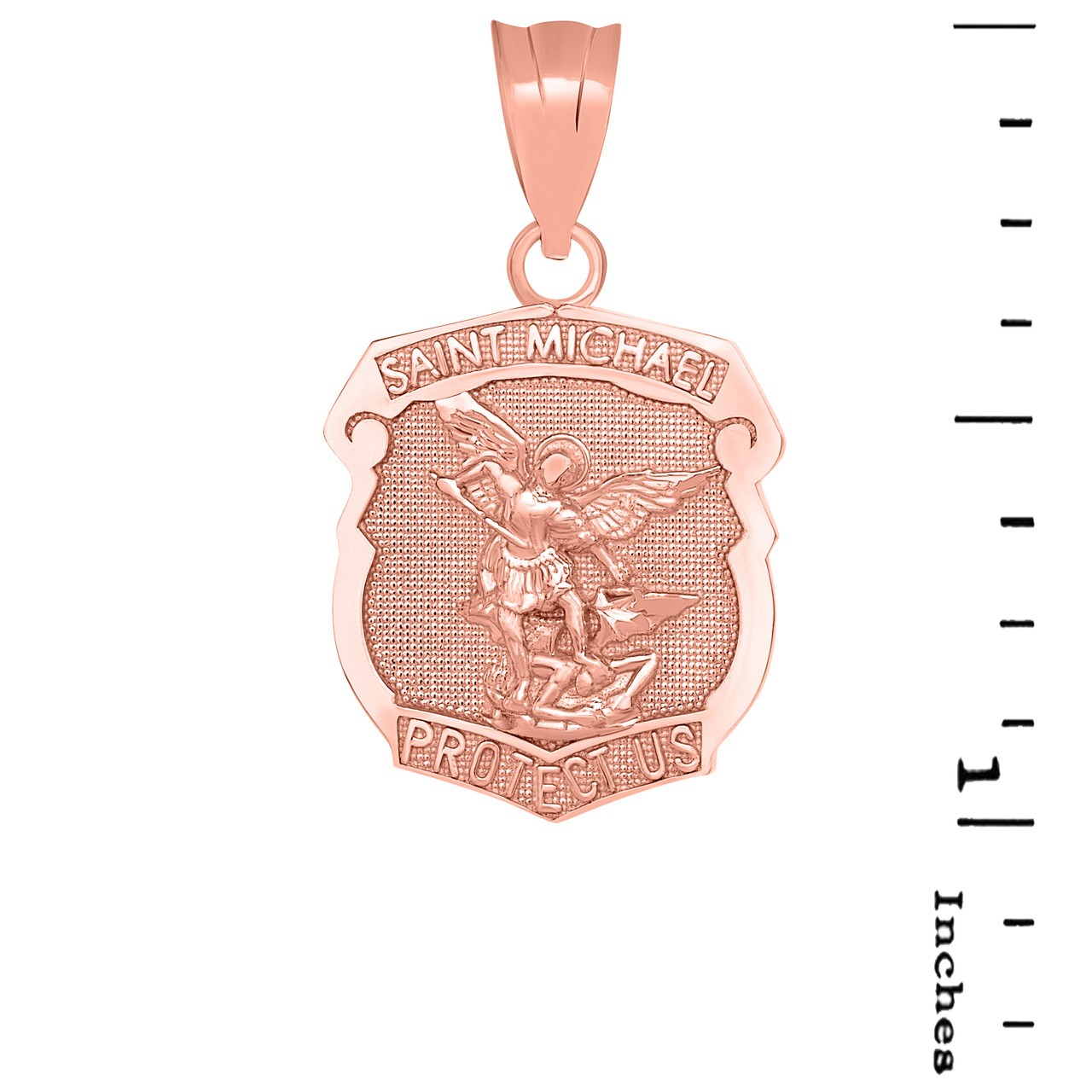 Gold St. Michael Protect Us Shield Pendant Necklace (Yellow/Rose/White/Two Tone)