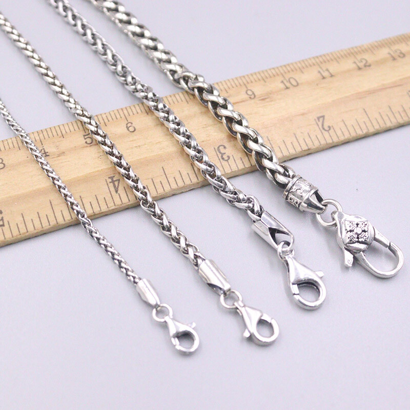 Real 925 Sterling Silver Necklace 2mm/3mm/4mm/5mm Wheat Chain Silver Necklace