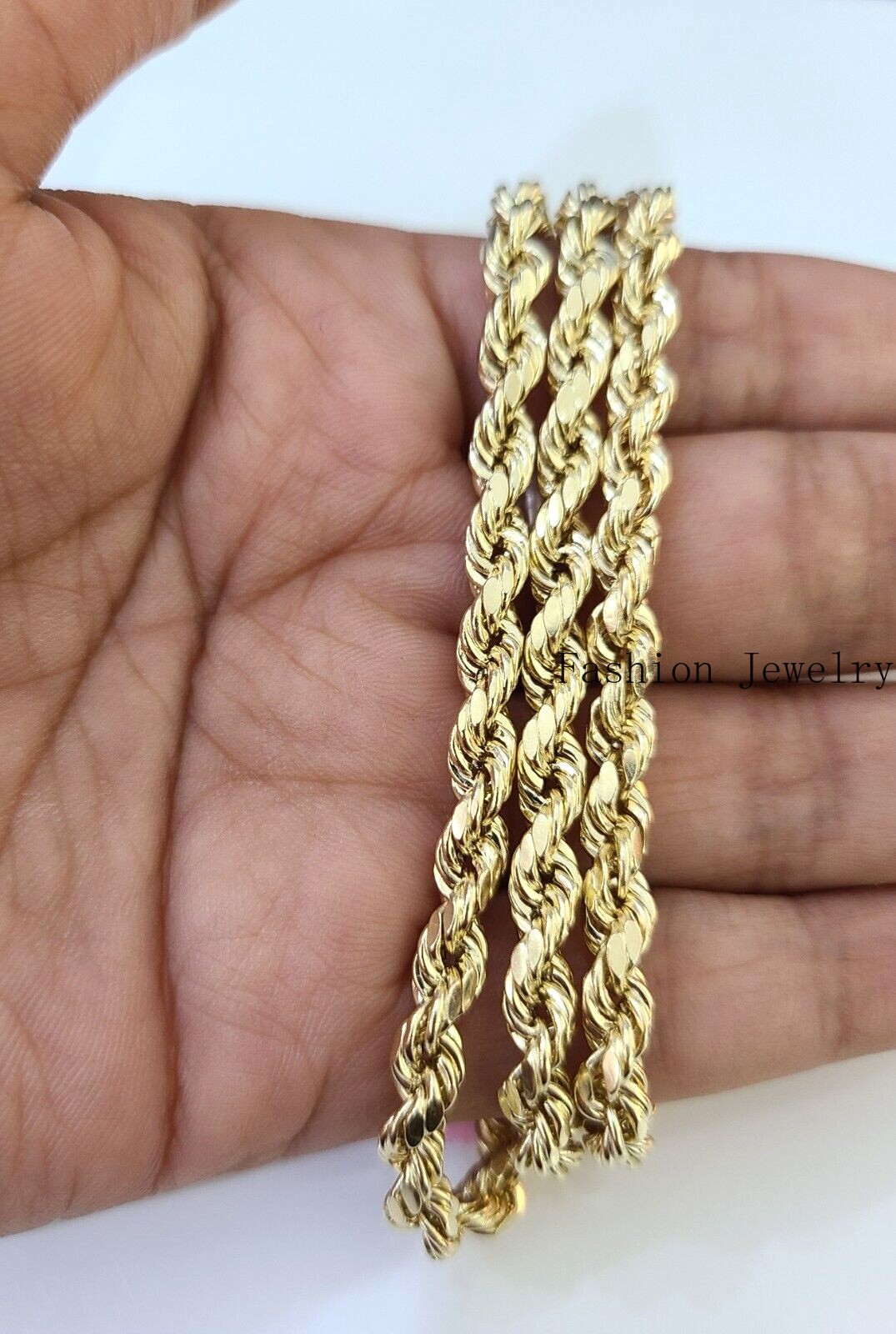 14K Yellow Gold 4mm Rope Chain 22 inch Diamond cut necklace Free Shipping