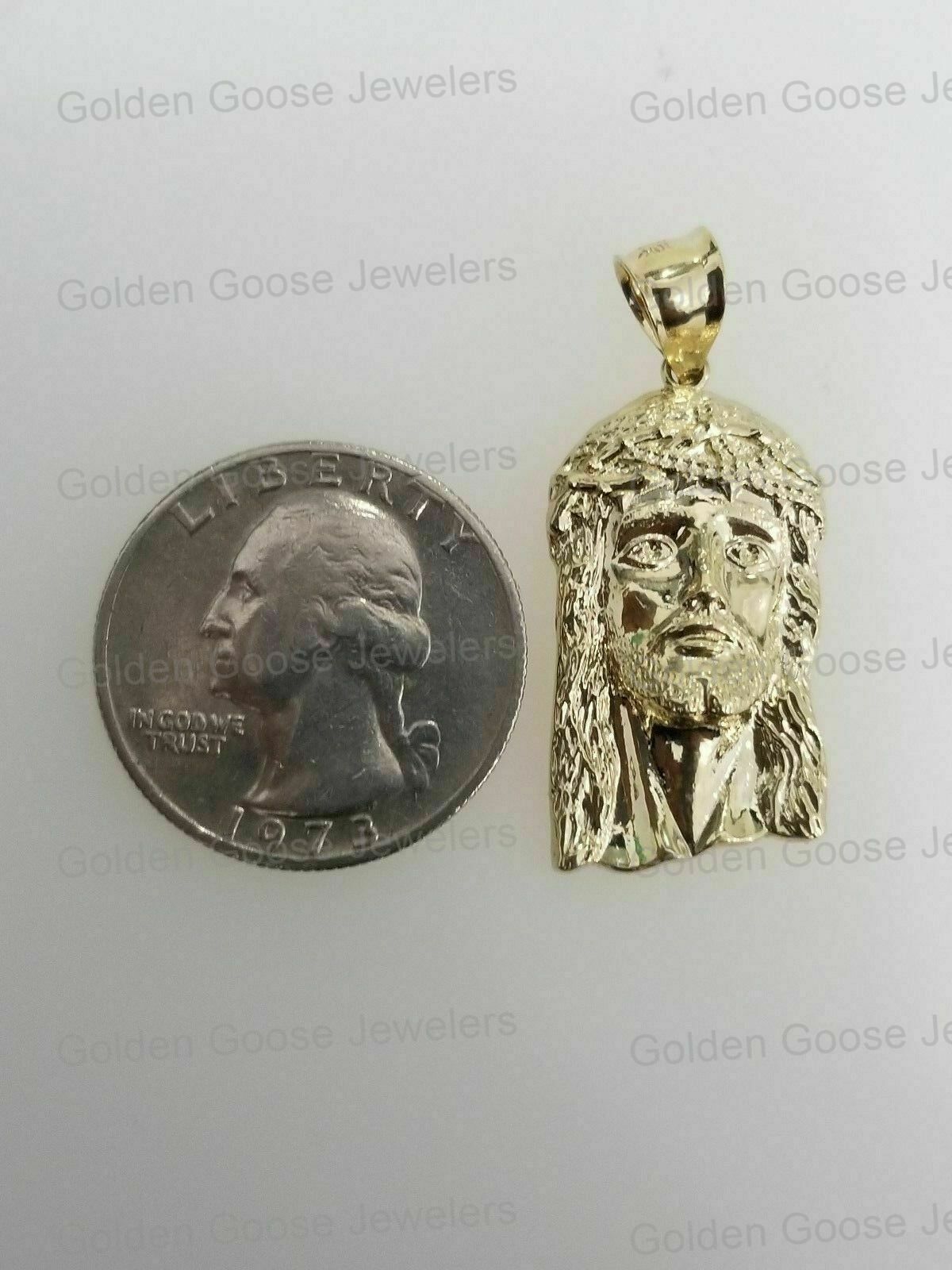 10K Yellow Gold Religious Jesus Face Pendant Charm 10K Figaro Chain 16″ – 24″