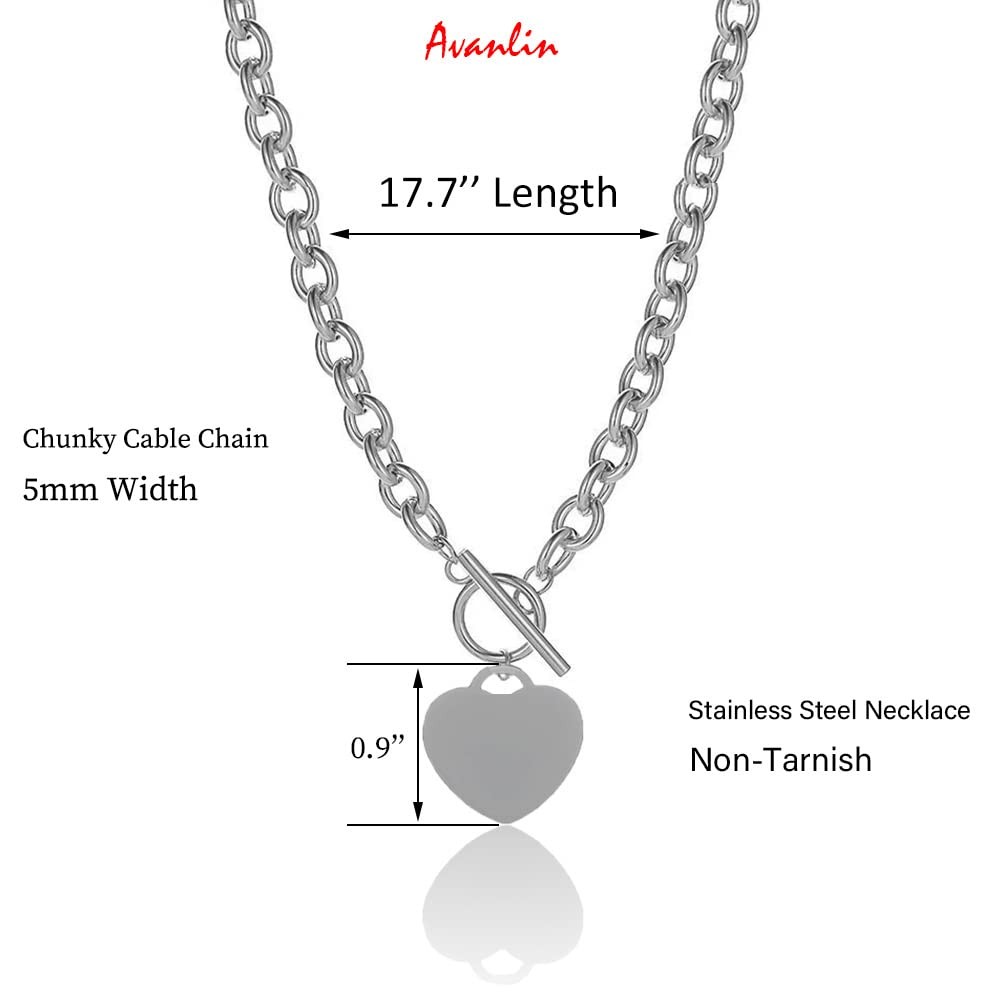 Heart Toggle Necklace Silver Stainless Steel Pendant Choker Charm Necklaces Cabl
