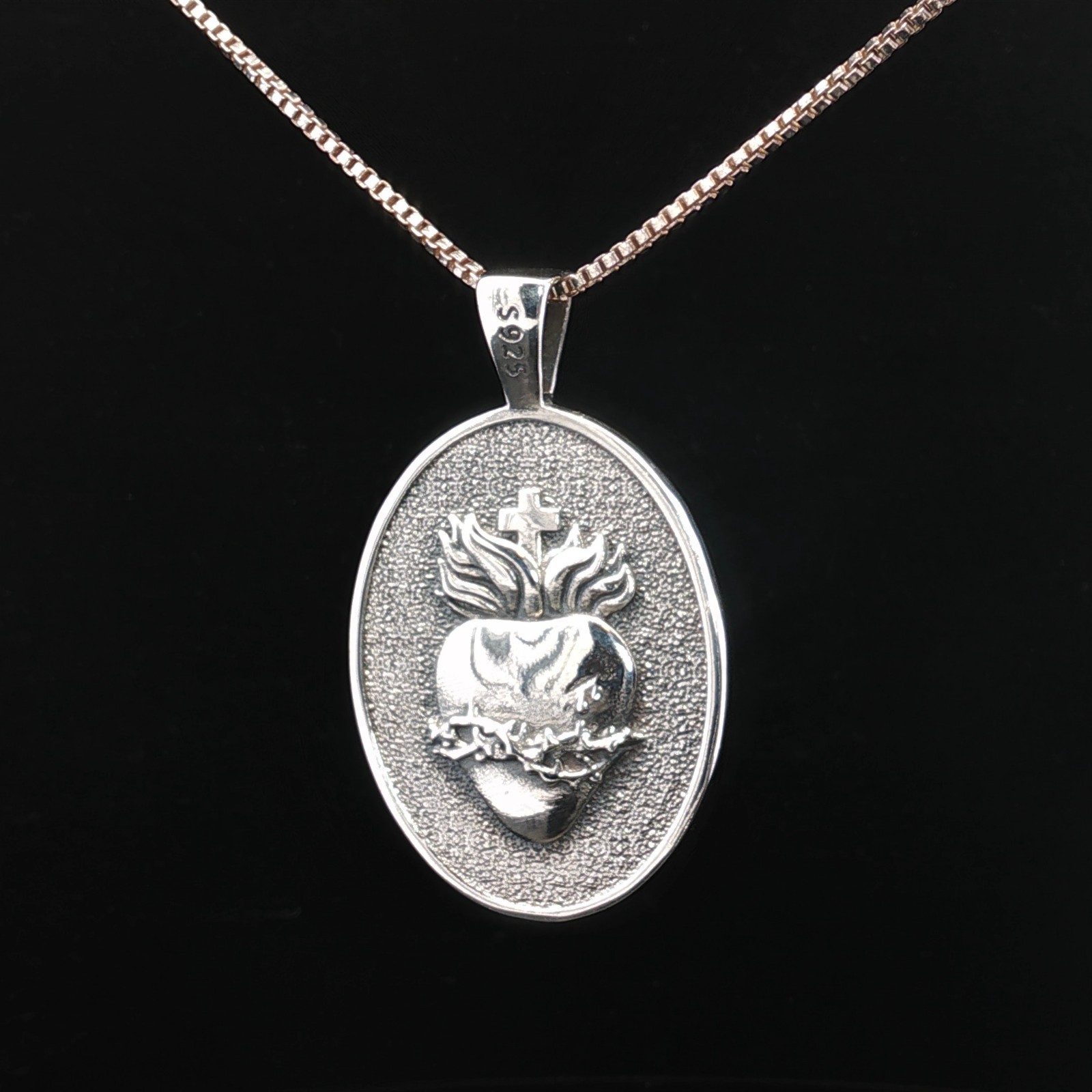 925 Sterling Silver Sacred Heart & Divine Mercy Sterling Silver Medal Necklace