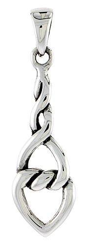 925 Sterling Silver Twisted Celtic Heart Knot Pendant 1 1/8 (28mm) Inch Tall