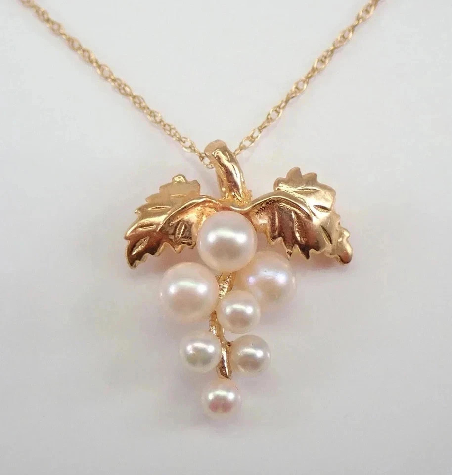 2Ct Round Cut Natural White Pearl Grapes Cluster Pendant 14K Yellow Gold Plated