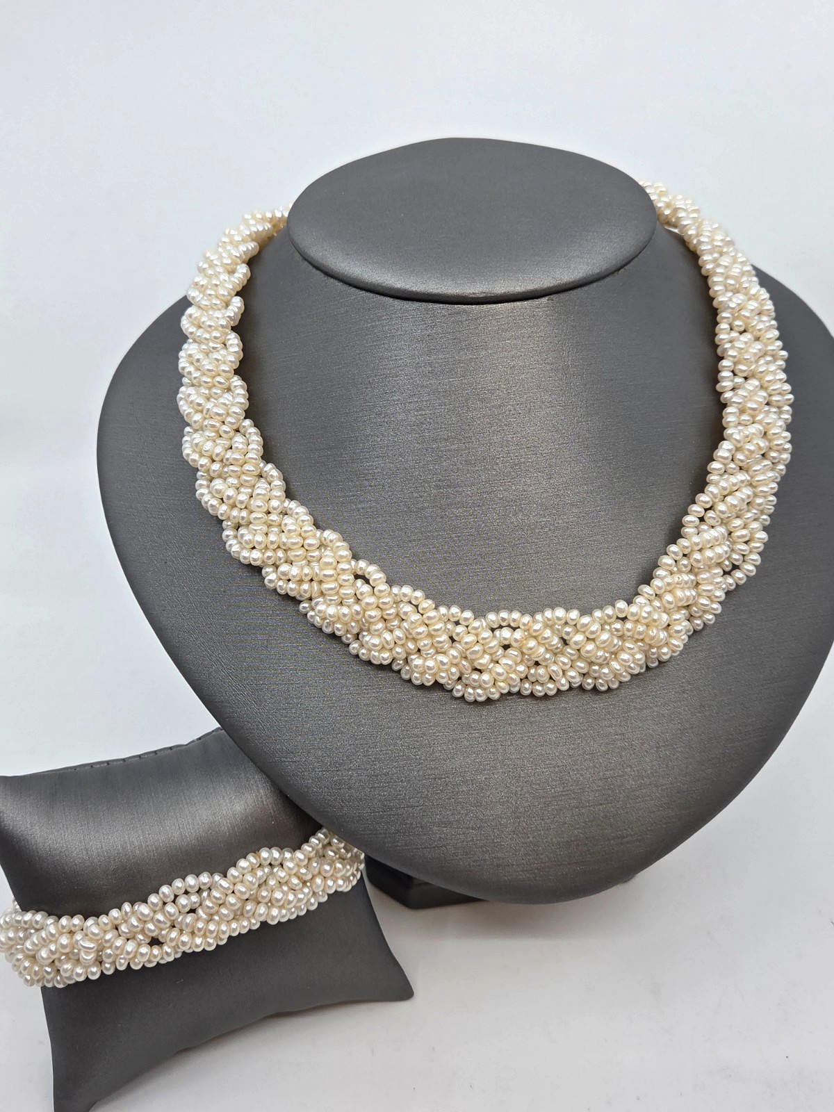 Honora Braided Pearl Torsade Necklace Sterling Silver clasp & Bracelet Set